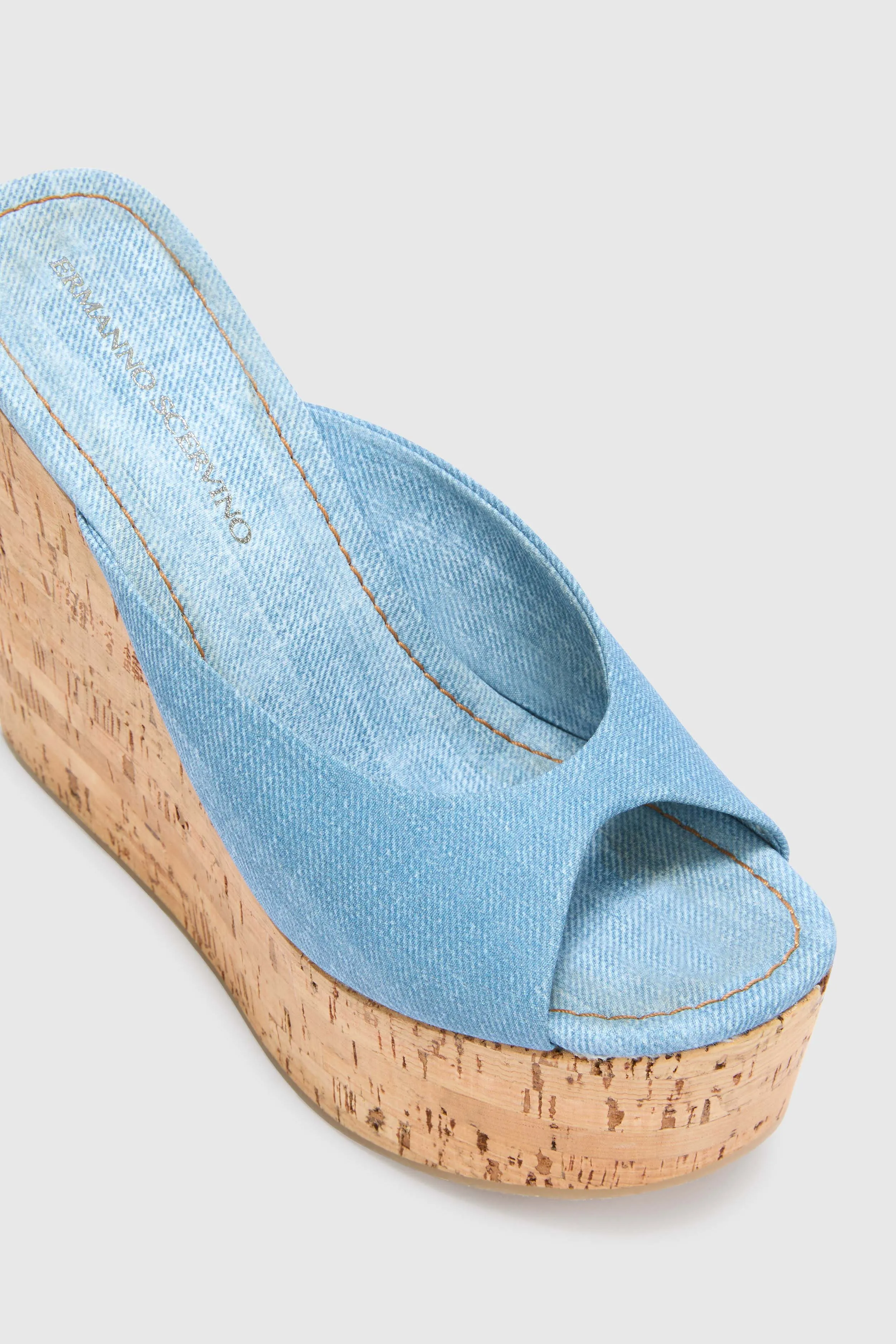 Jeans-print marocain wedge open toe sandal sold by Ermanno Scervino product image thumbnail 5