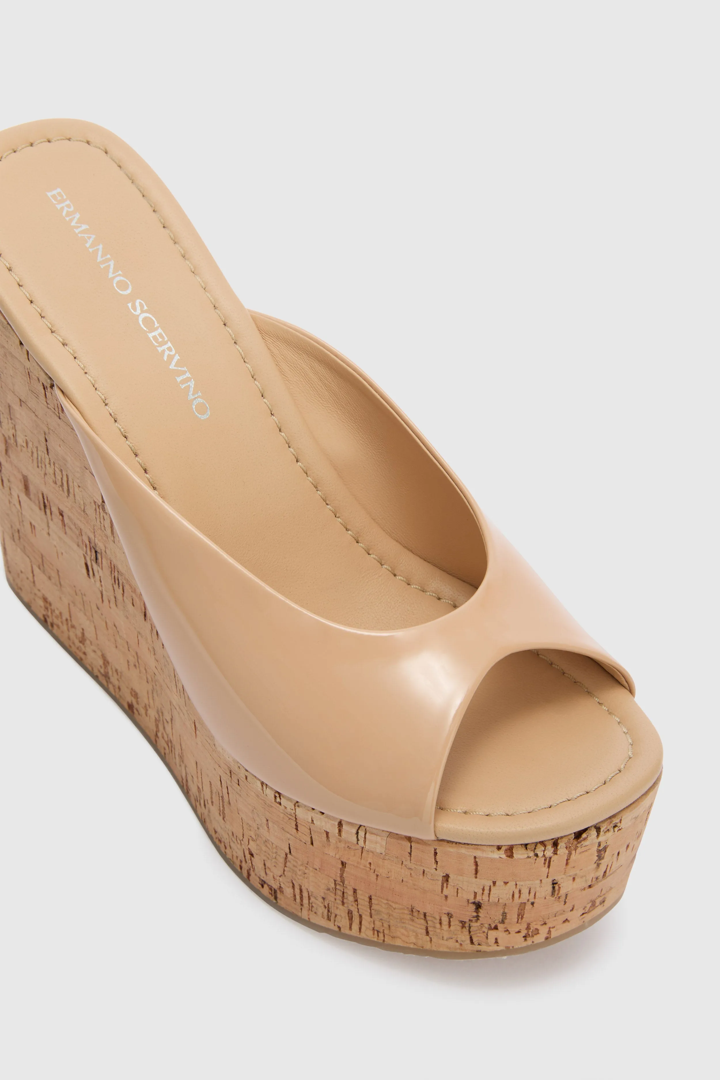 Nude smooth nappa wedge open toe sandal sold by Ermanno Scervino product image thumbnail 4