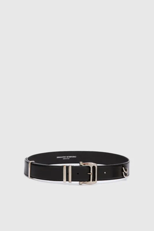 Black belt in calfskin with loop buckle made by Ermanno Scervino