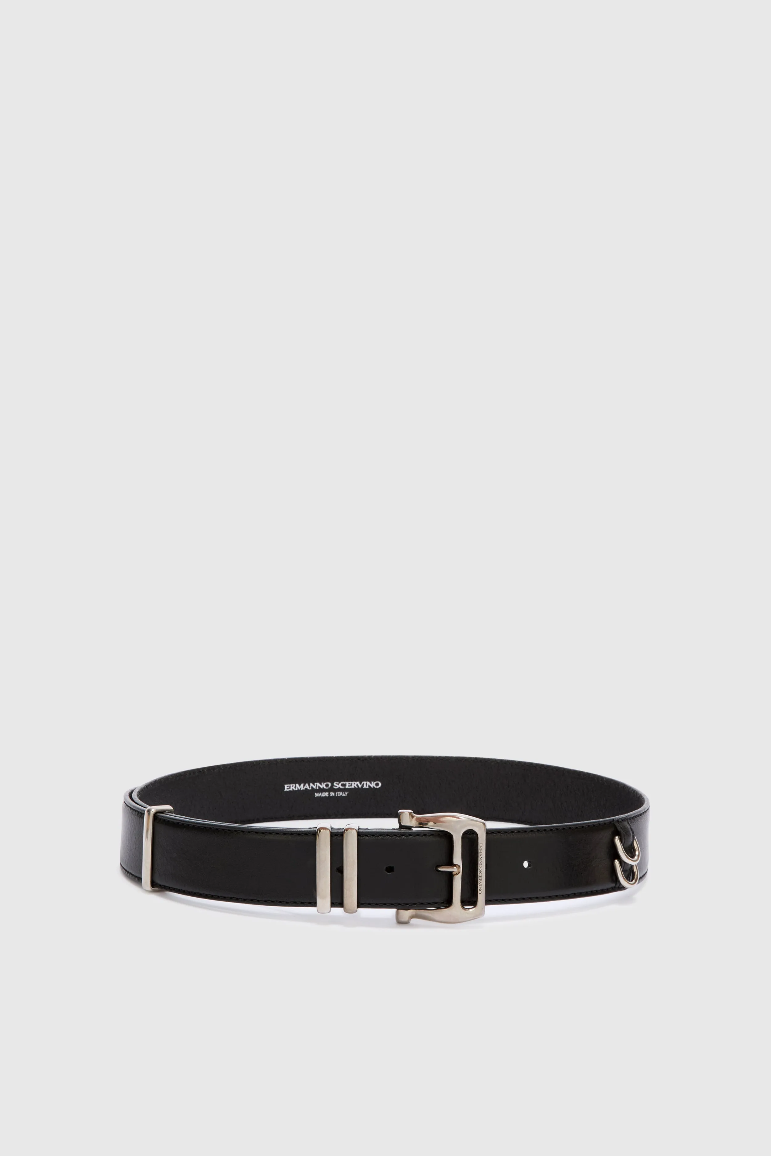 Black belt in calfskin with loop buckle sold by Ermanno Scervino
