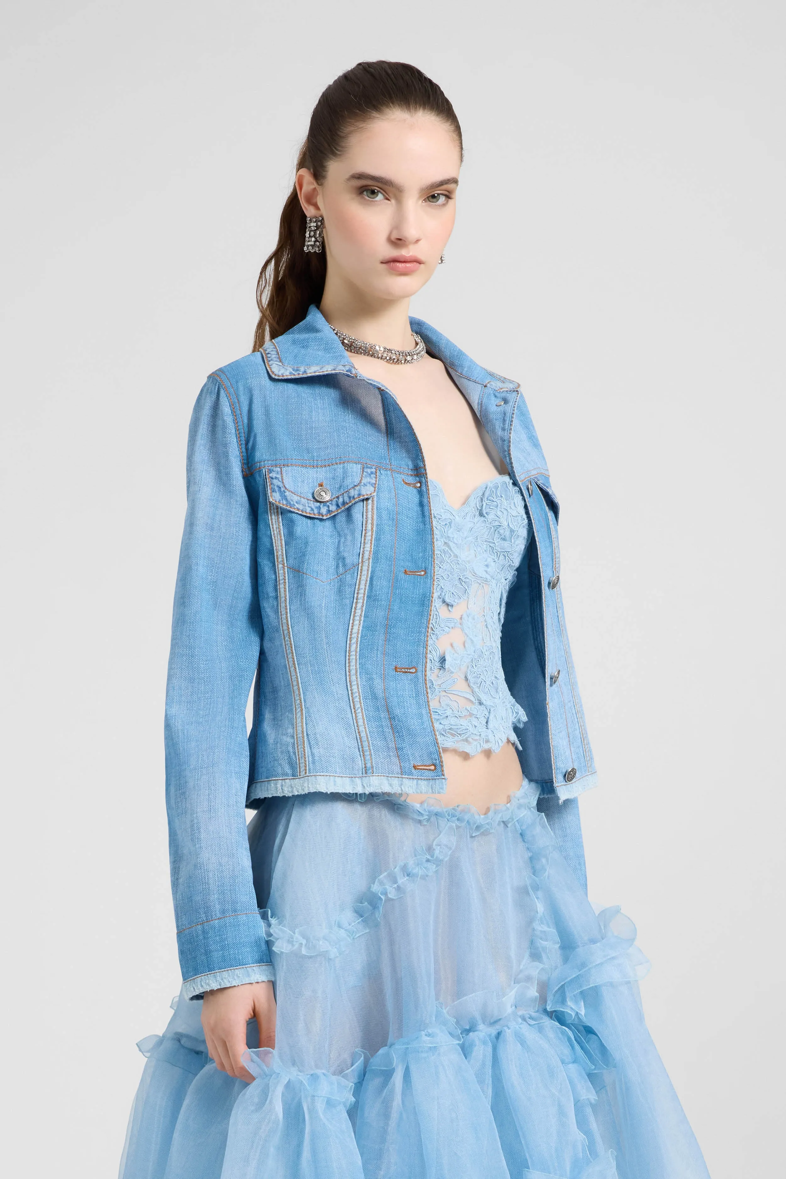 Georgette silk jacket with denim effect sold by Ermanno Scervino product image thumbnail 5