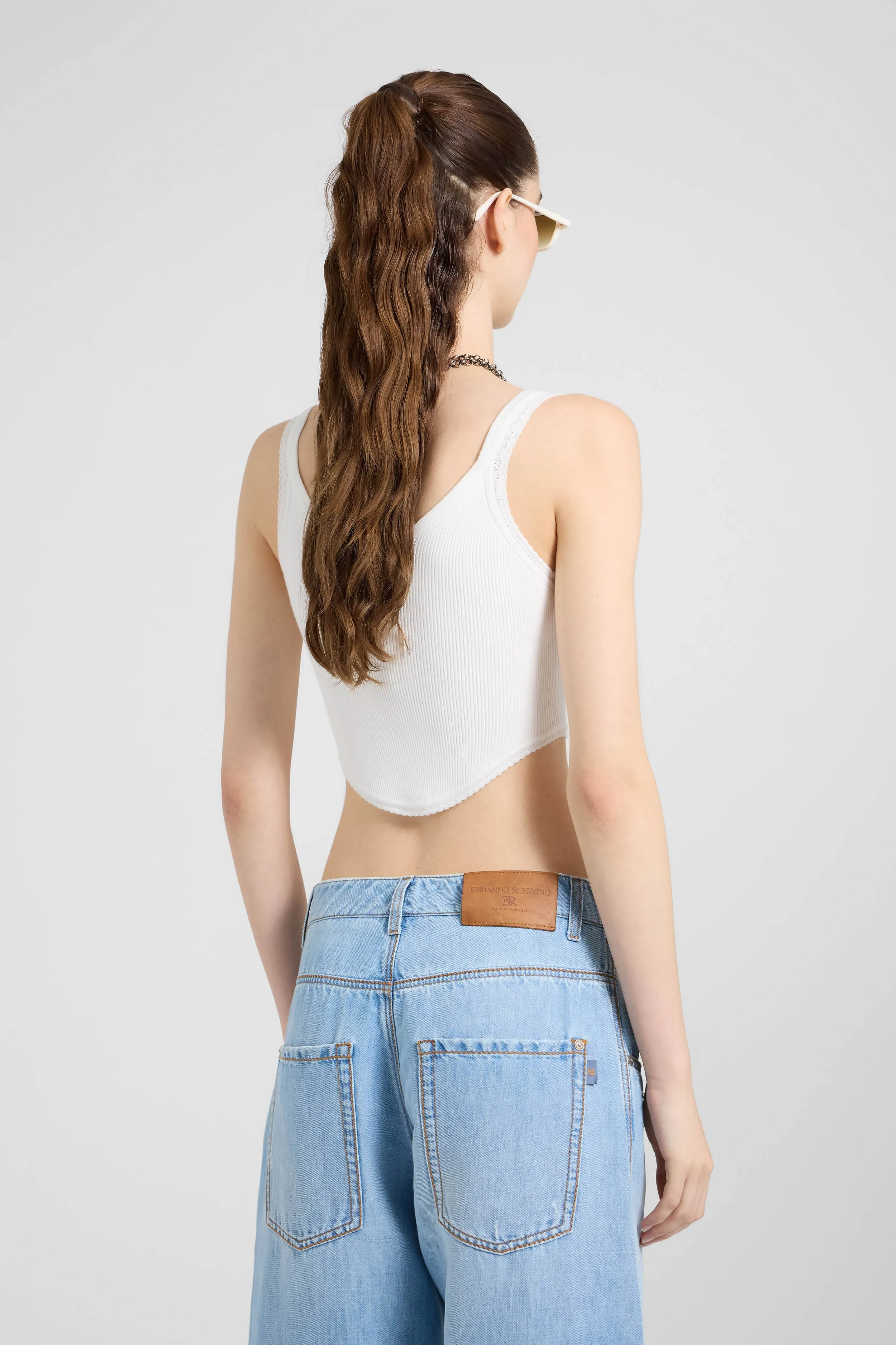 Ribbed viscose-blend tank top with central buttons sold by Ermanno Scervino product image thumbnail 5