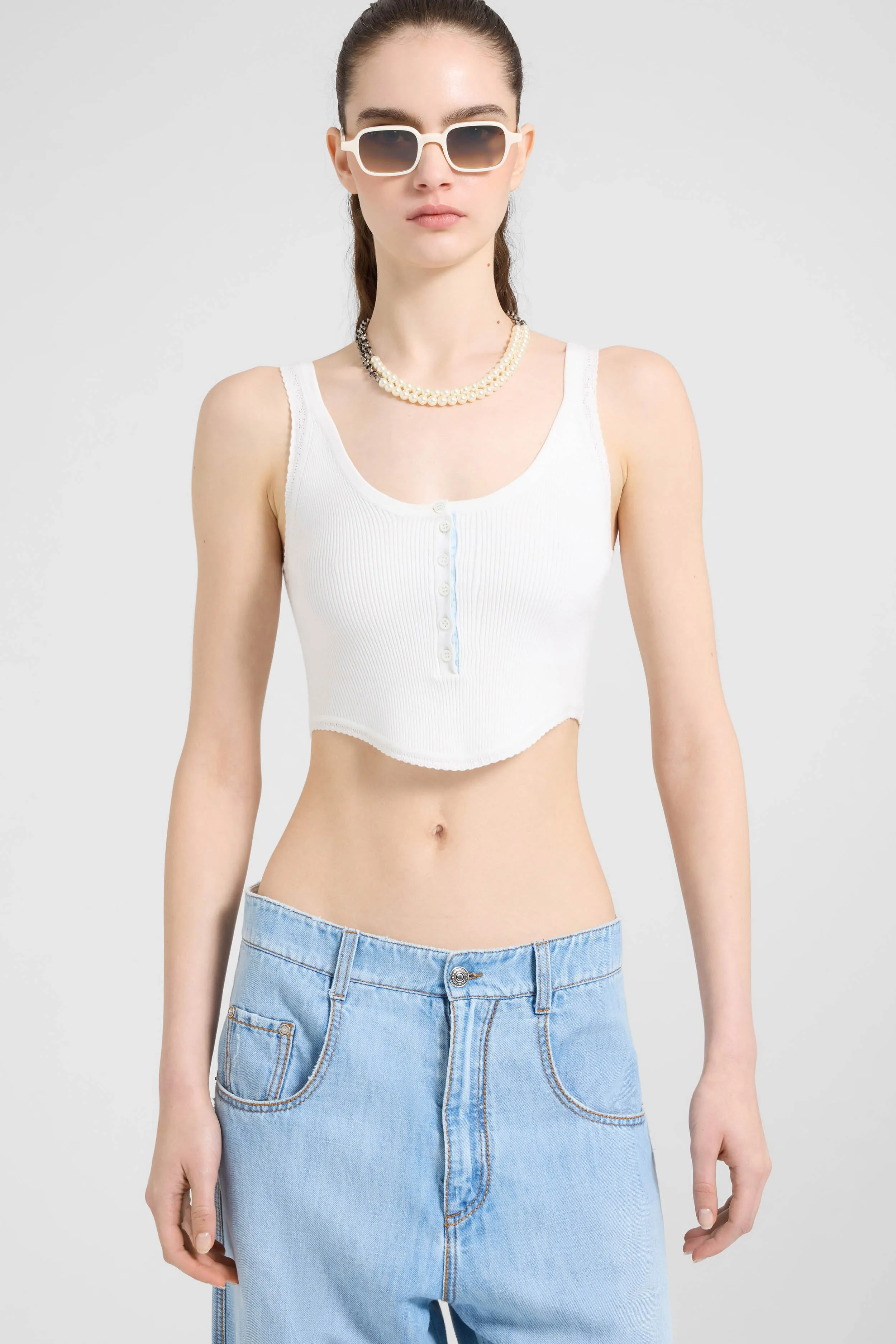 Ribbed viscose-blend tank top with central buttons sold by Ermanno Scervino product image thumbnail 3