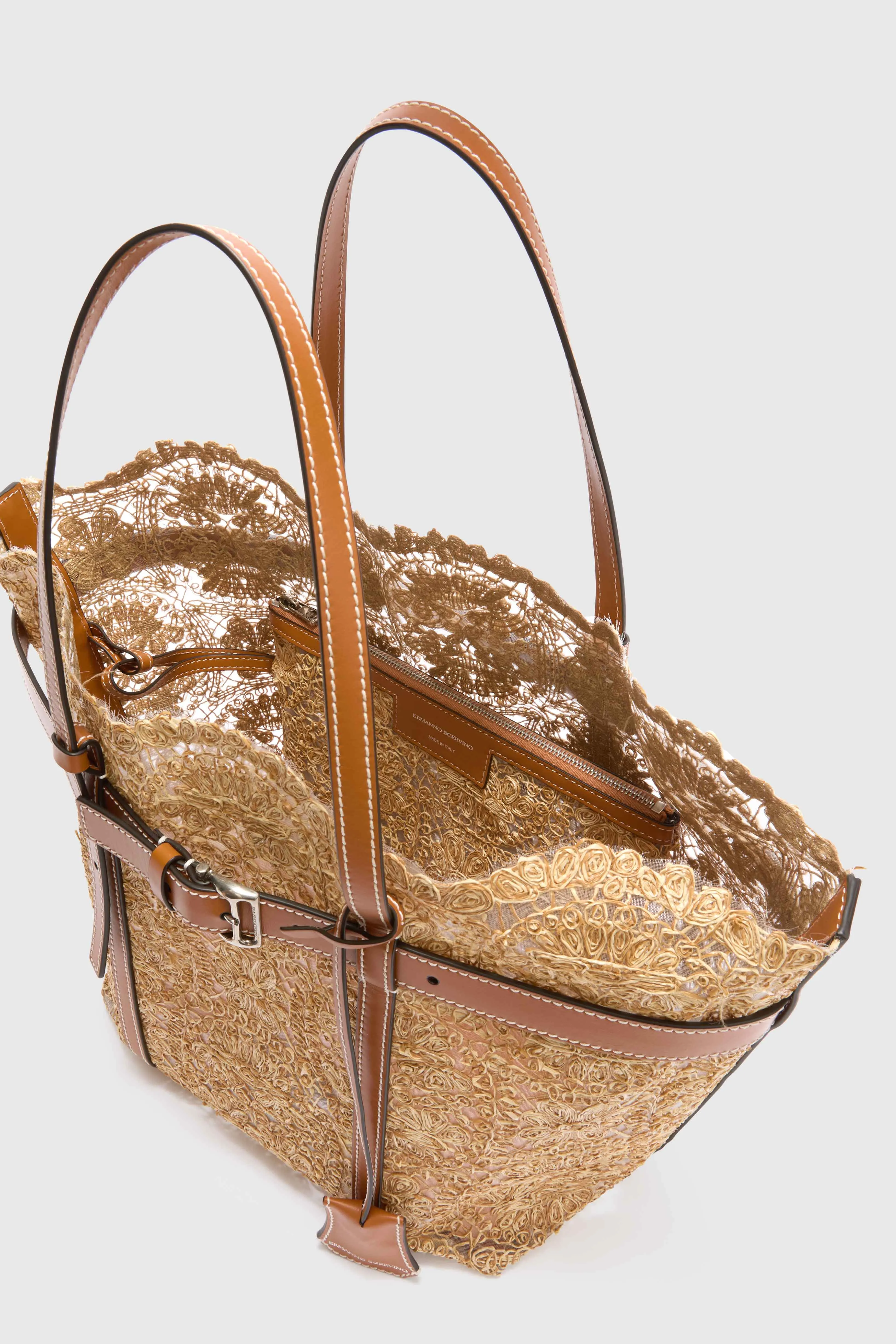 Medium natural shopping bag in raffia lace maiolica sold by Ermanno Scervino product image thumbnail 5