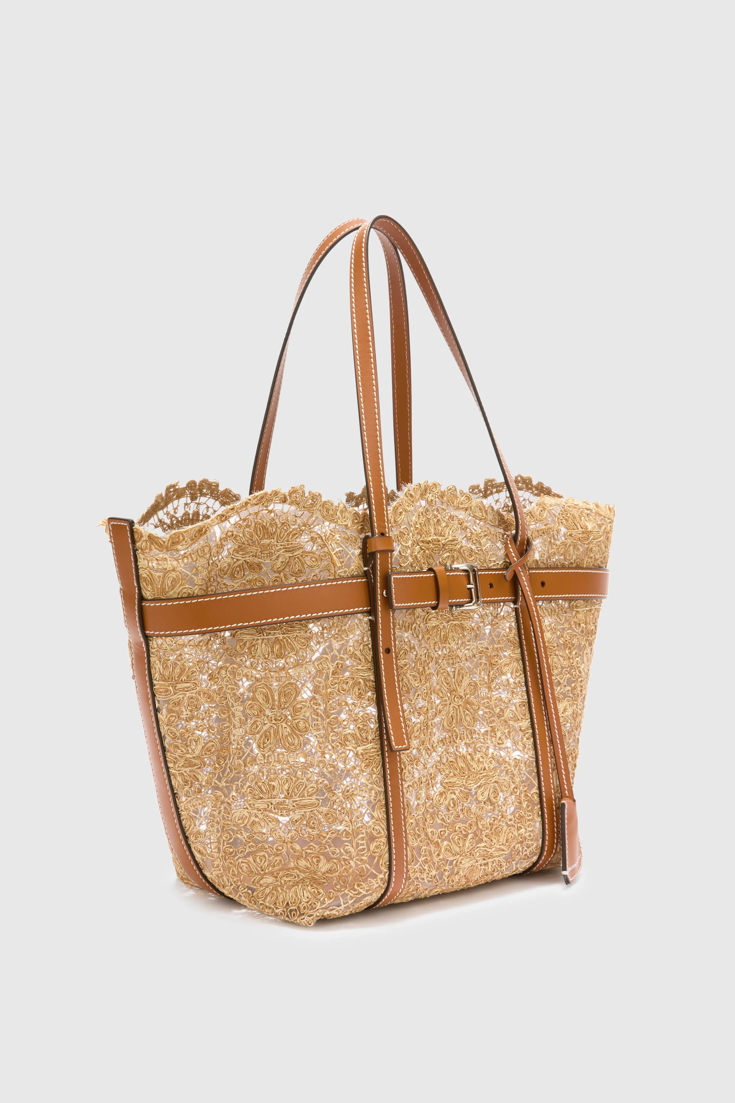 Medium natural shopping bag in raffia lace maiolica sold by Ermanno Scervino product image thumbnail 3