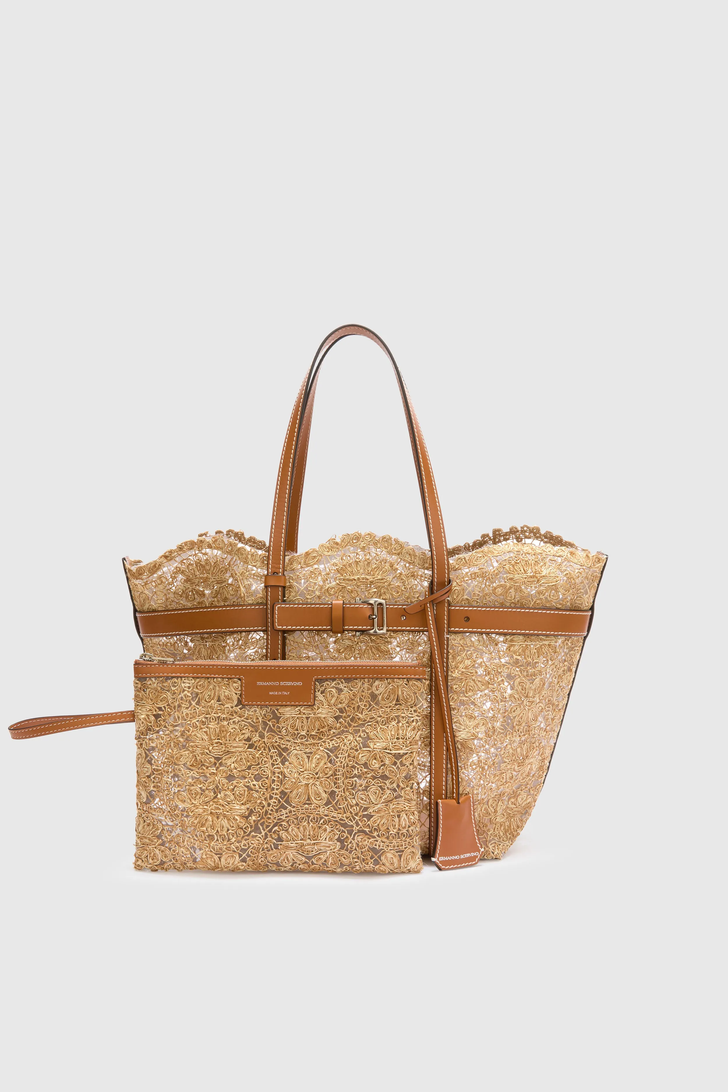Medium natural shopping bag in raffia lace maiolica sold by Ermanno Scervino product image thumbnail 4