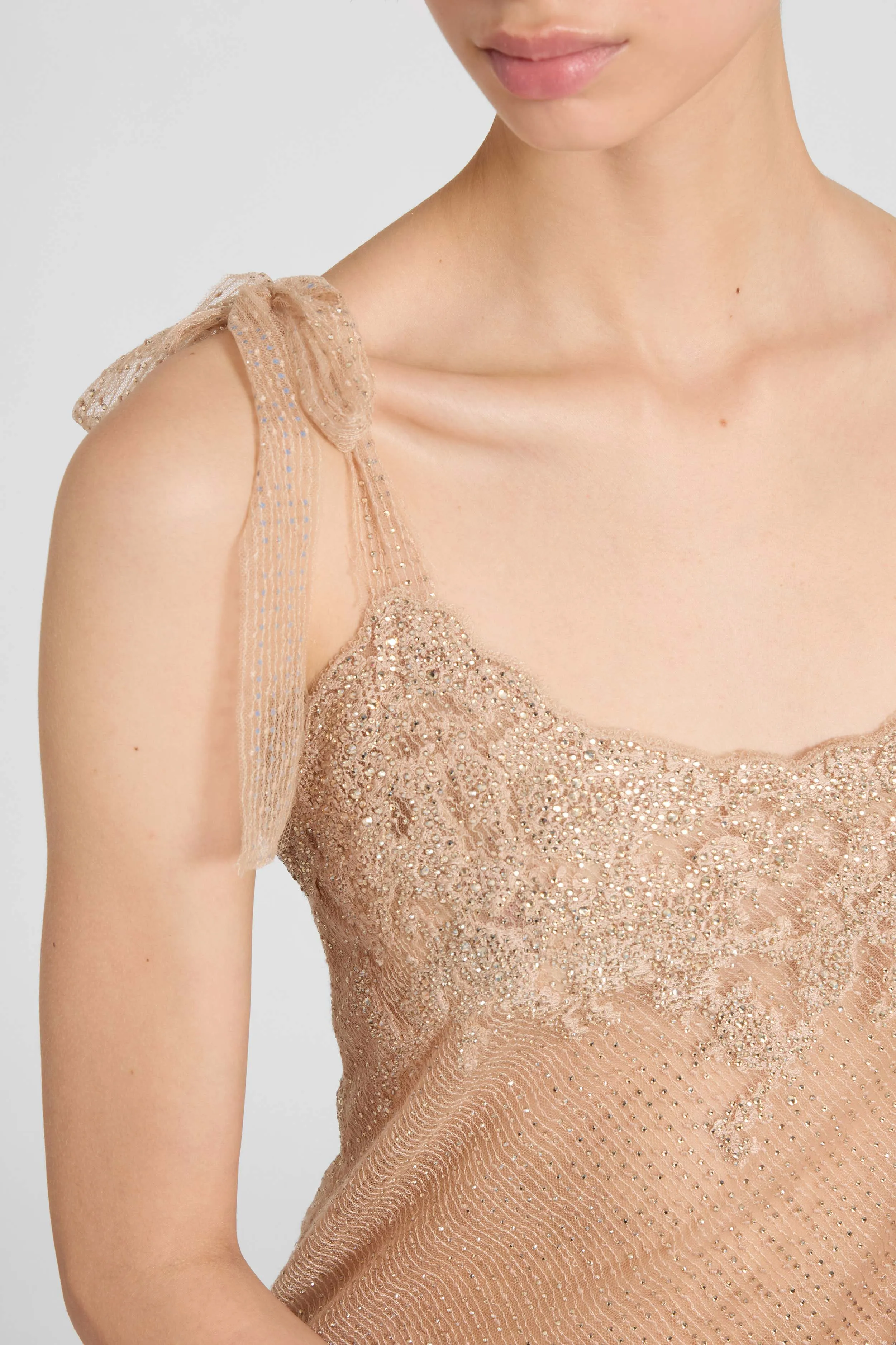 Slip dress in plumetis tulle with crystals and bow straps sold by Ermanno Scervino product image thumbnail 5
