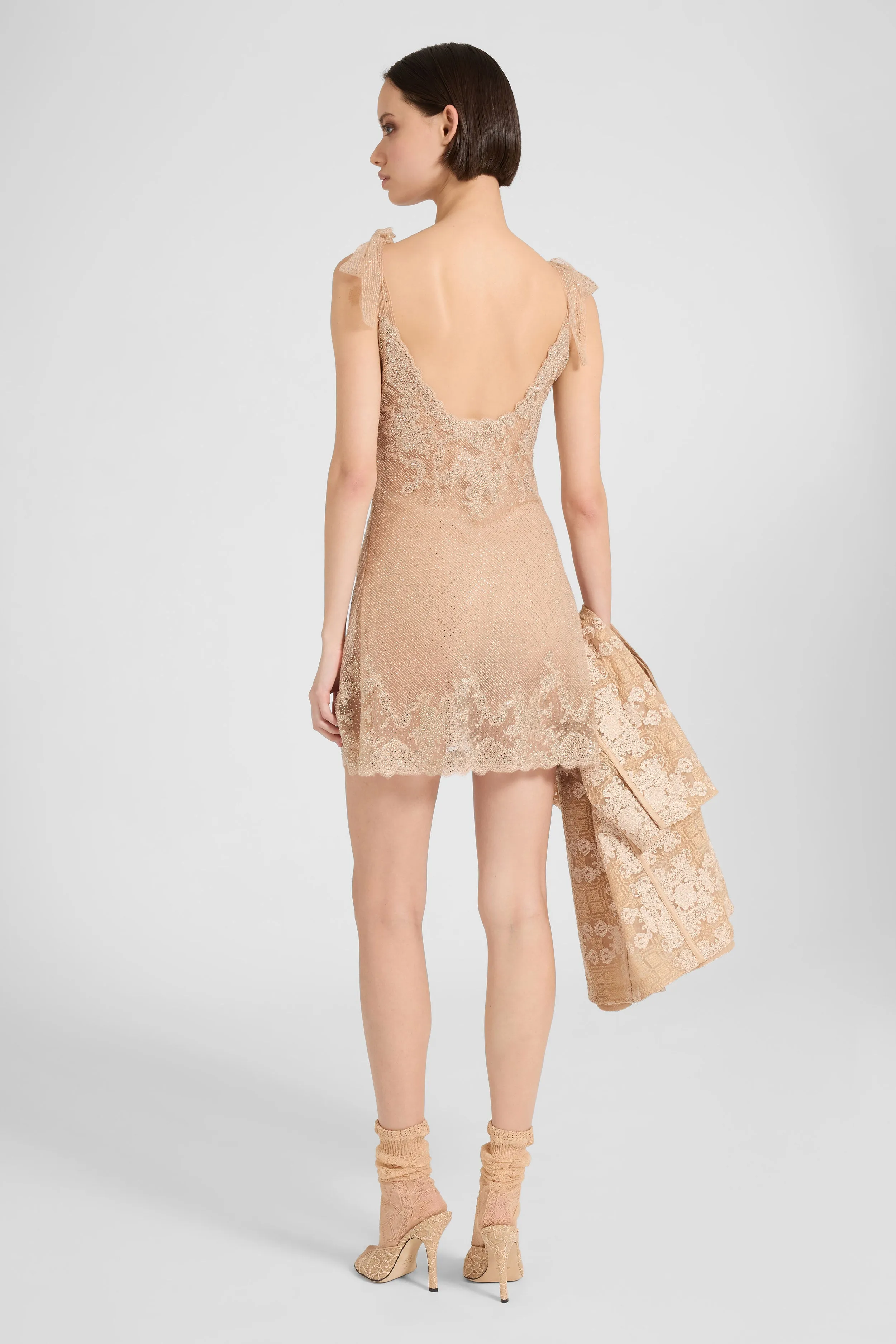 Slip dress in plumetis tulle with crystals and bow straps sold by Ermanno Scervino product image thumbnail 4