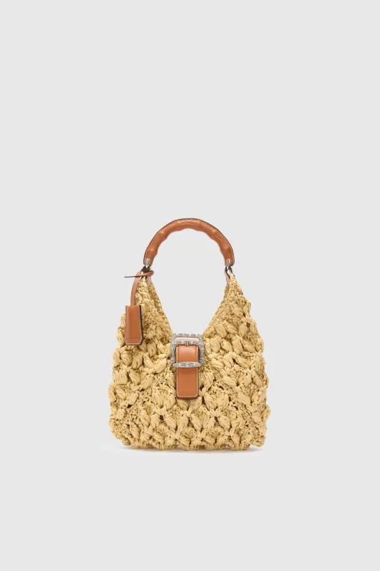 Mini hobo bag in natural raffia with bamboo handle made by Ermanno Scervino