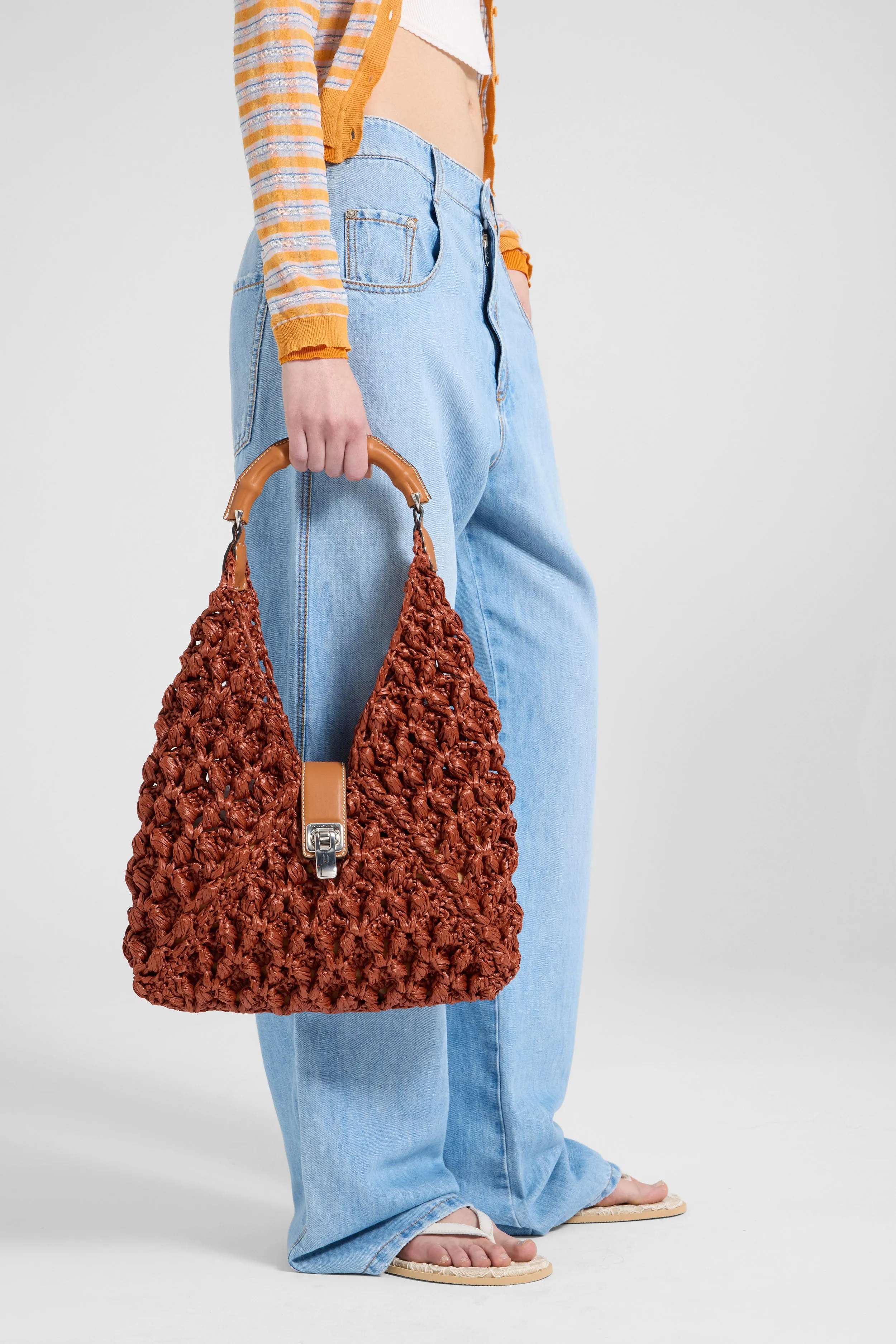 Hobo bag in raffia color leather with bamboo handle sold by Ermanno Scervino product image thumbnail 2