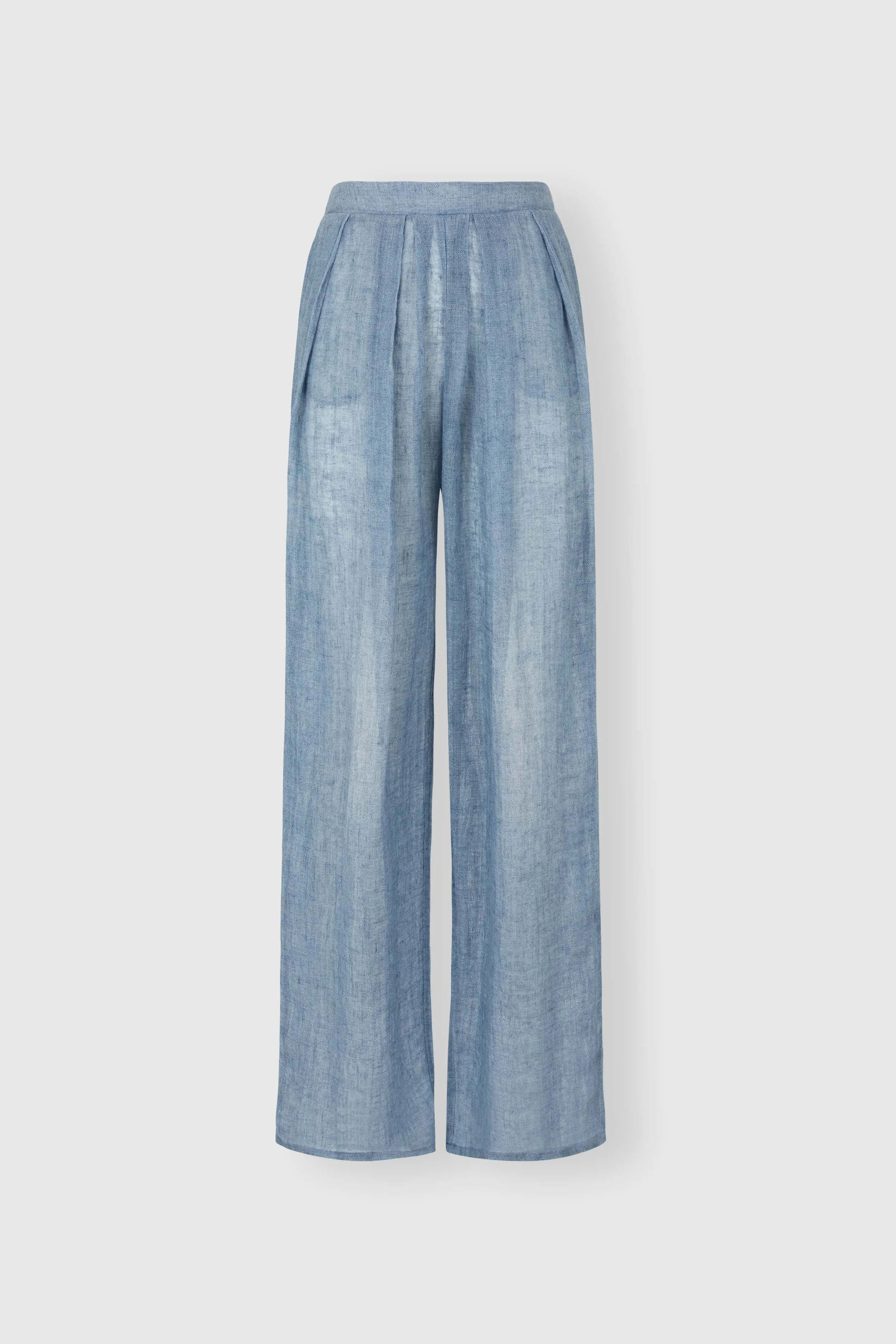 Denim-effect linen gauze palazzo trousers with drawstring waist sold by Ermanno Scervino