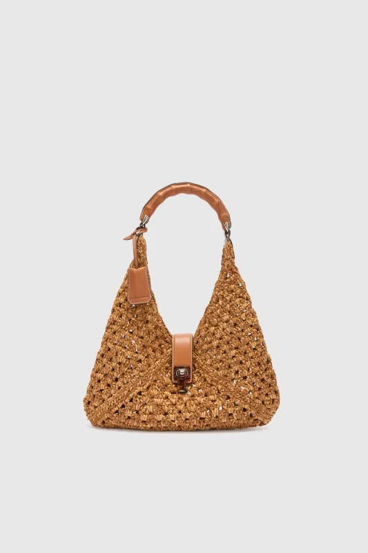 Clio bag in suede braid color chestnut with bamboo handle made by Ermanno Scervino