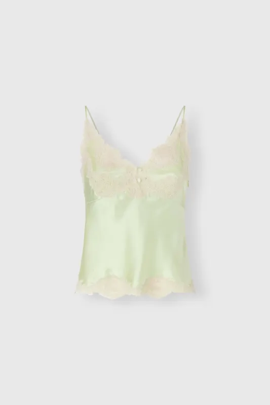 Lingerie-style silk satin top with contrasting lace made by Ermanno Scervino