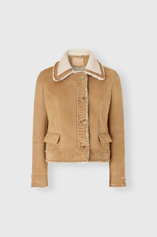 Short shearling jacket with brogue detailing made by Ermanno Scervino