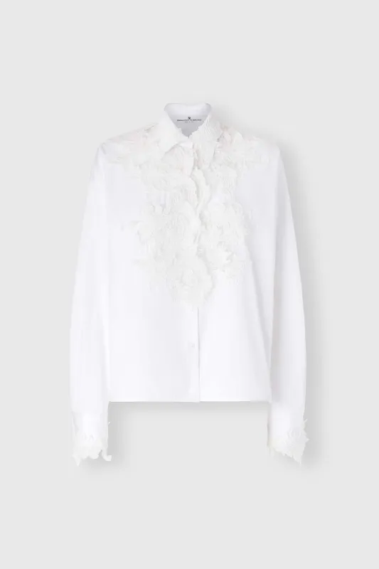Cotton poplin shirt with hand-applied floral lace made by Ermanno Scervino