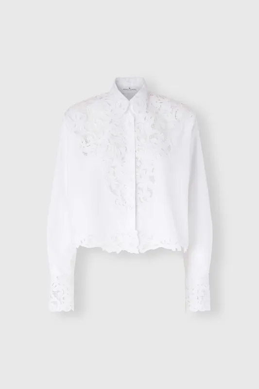 Cotton poplin shirt with hand-cut lace detailing made by Ermanno Scervino
