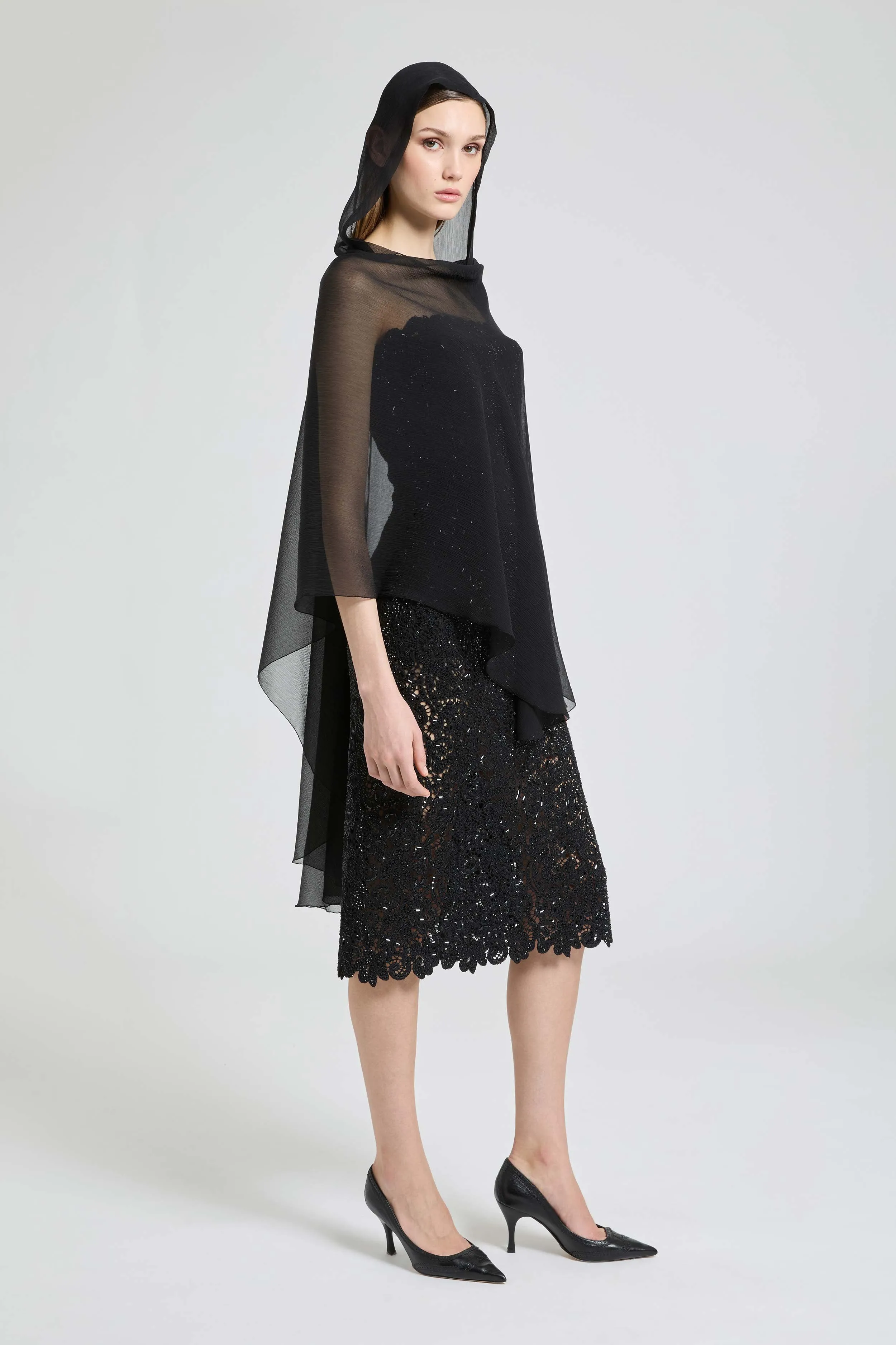 Silk crepon cape with hood sold by Ermanno Scervino product image thumbnail 2