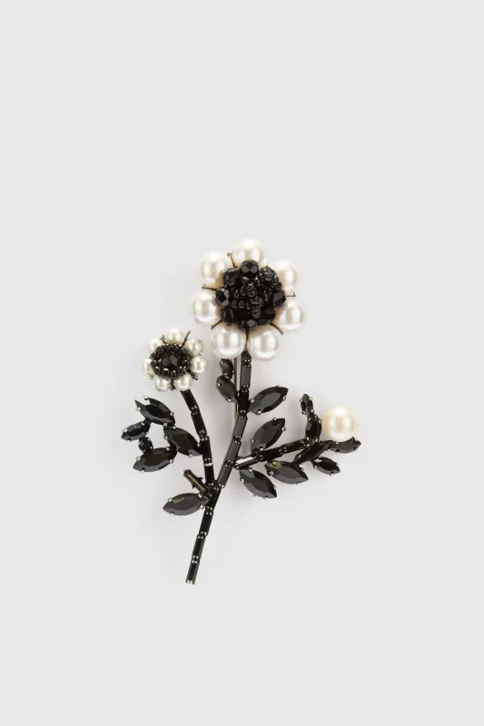 Ramage brooch in brass with glass pearls and jet crystals made by Ermanno Scervino