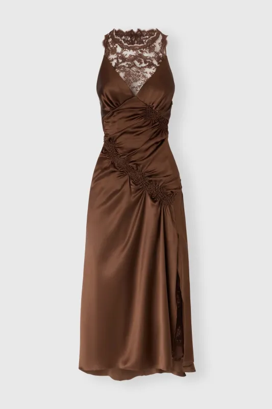 Hand-draped silk satin midi dress with lace details made by Ermanno Scervino