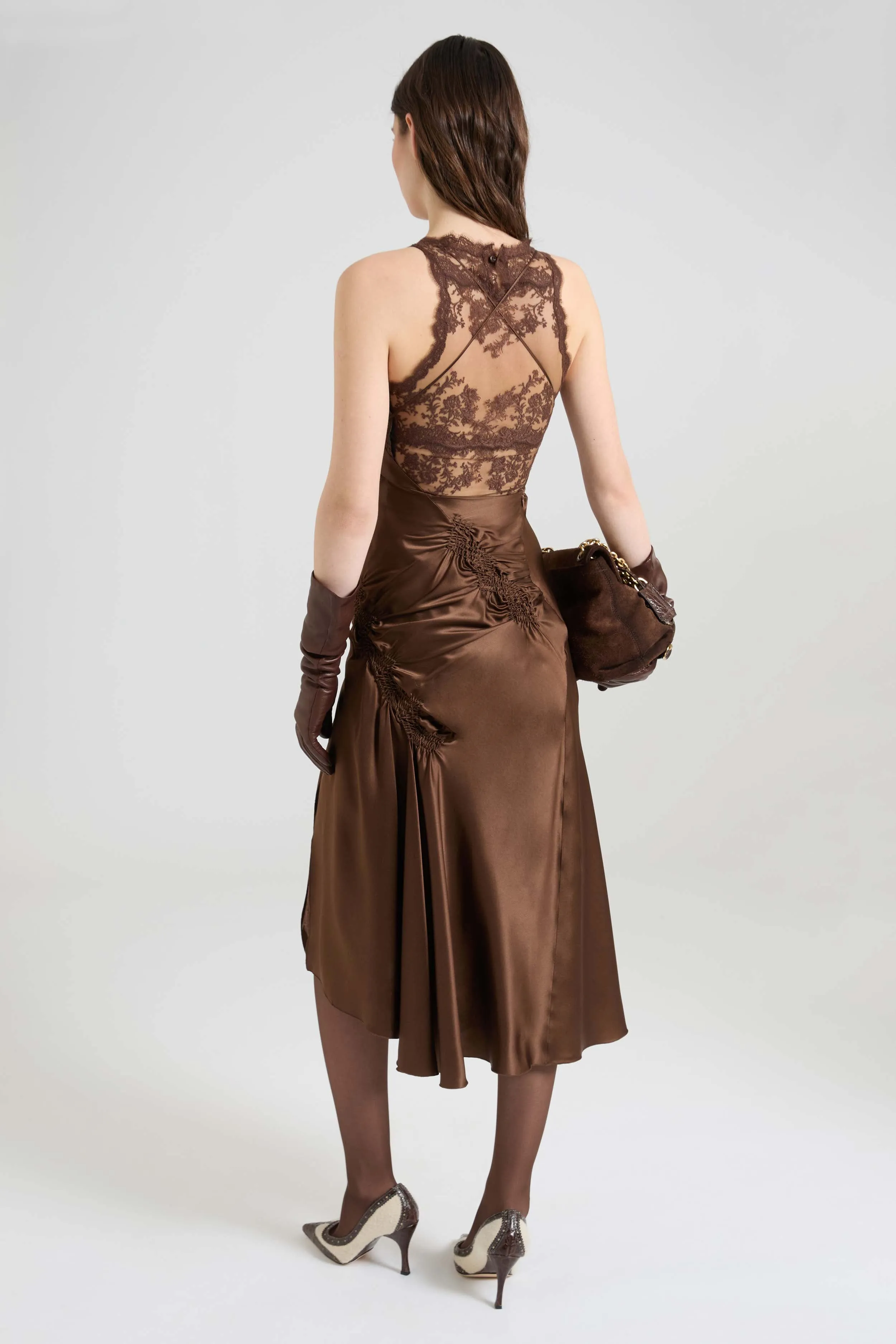 Hand-draped silk satin midi dress with lace details sold by Ermanno Scervino product image thumbnail 5