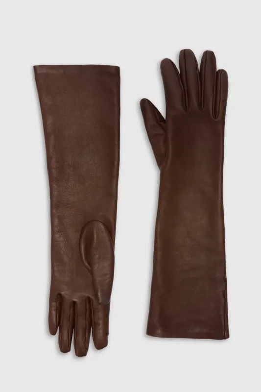 Elbow-Length Leather Gloves in Chestnut made by Ermanno Scervino