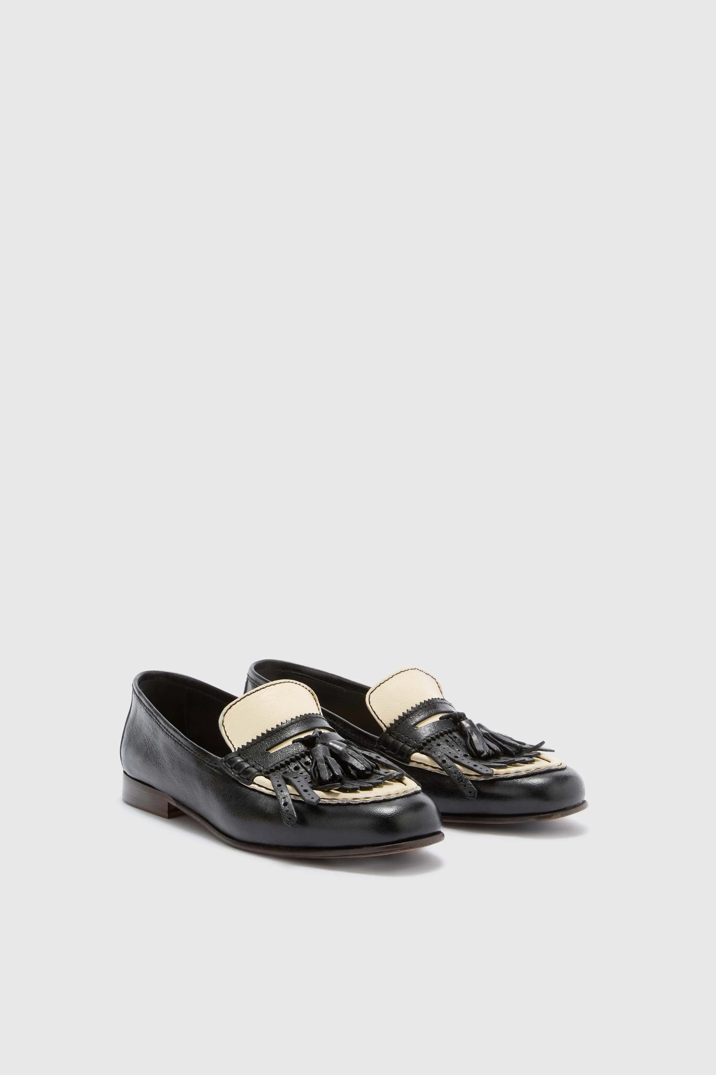 Black College loafers in vintage-effect shearling leather with tassels sold by Ermanno Scervino product image thumbnail 3