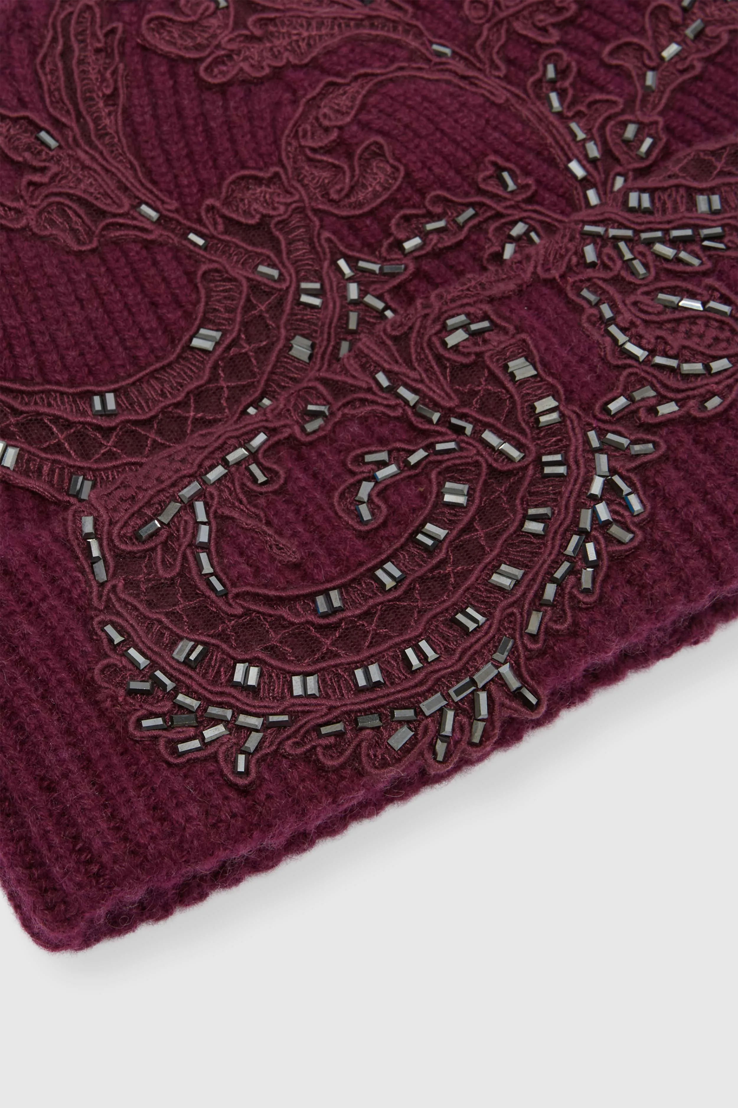 Pure cashmere ribbed beanie with lace and crystals sold by Ermanno Scervino product image thumbnail 3