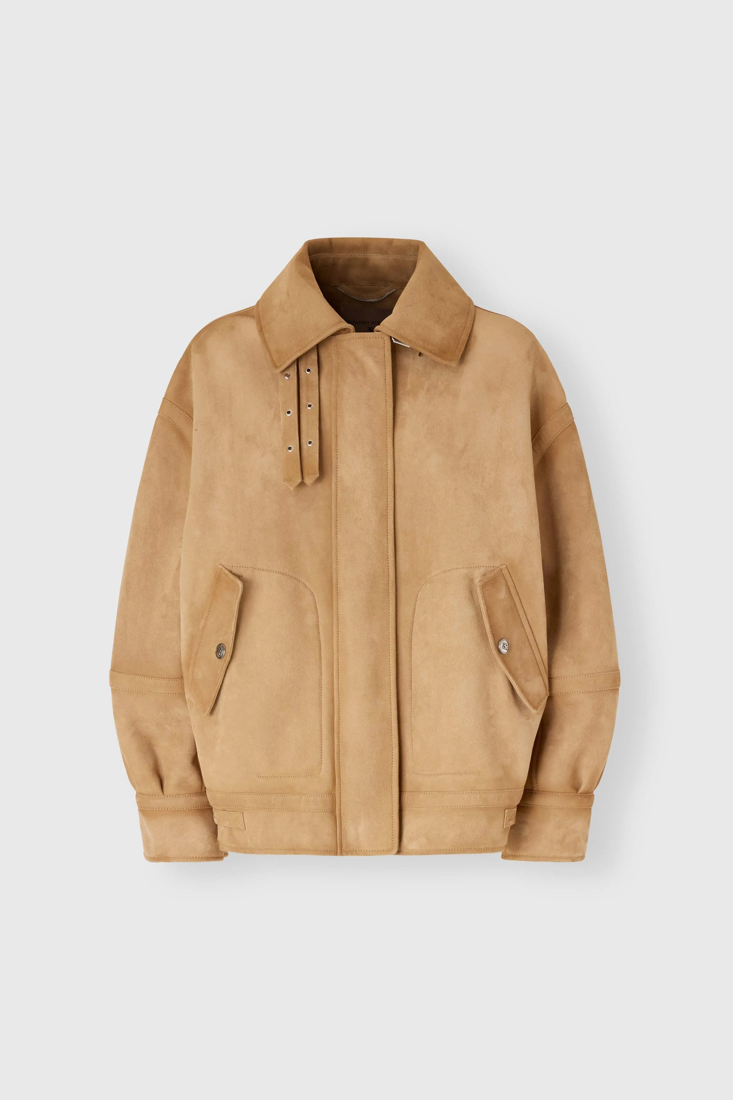 Suede bomber aviator jacket with heritage detailing sold by Ermanno Scervino