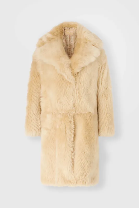 Single-breasted midi coat in long-hair Toscana shearling made by Ermanno Scervino