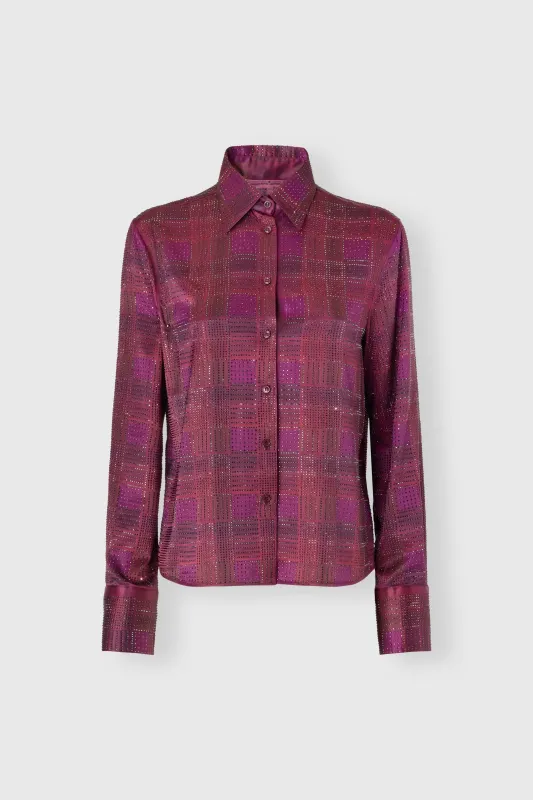 Silk satin shirt with check print and tone-on-tone crystals made by Ermanno Scervino