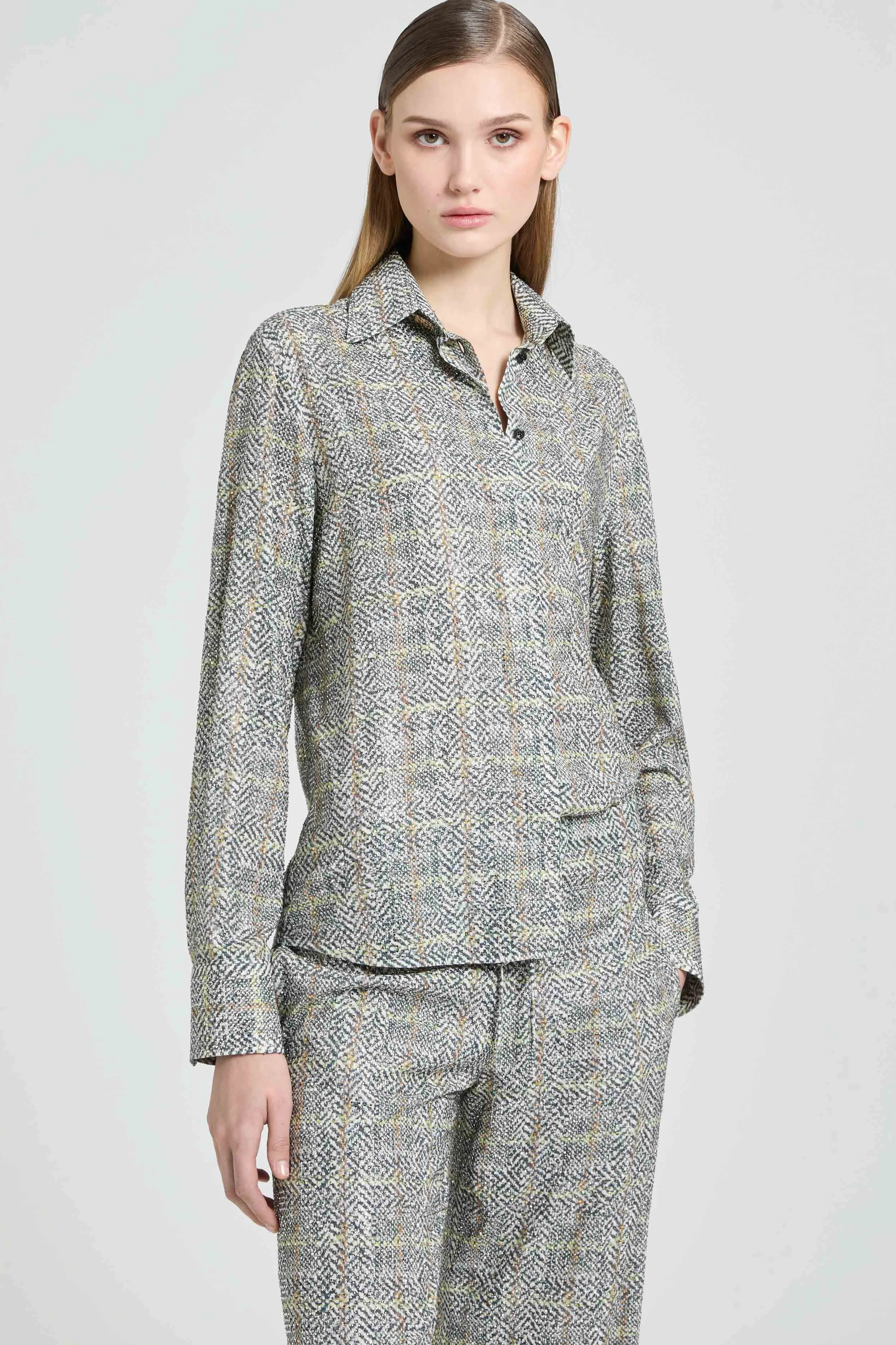 Viscose marocain shirt with resca print and tone-on-tone crystals sold by Ermanno Scervino product image thumbnail 3