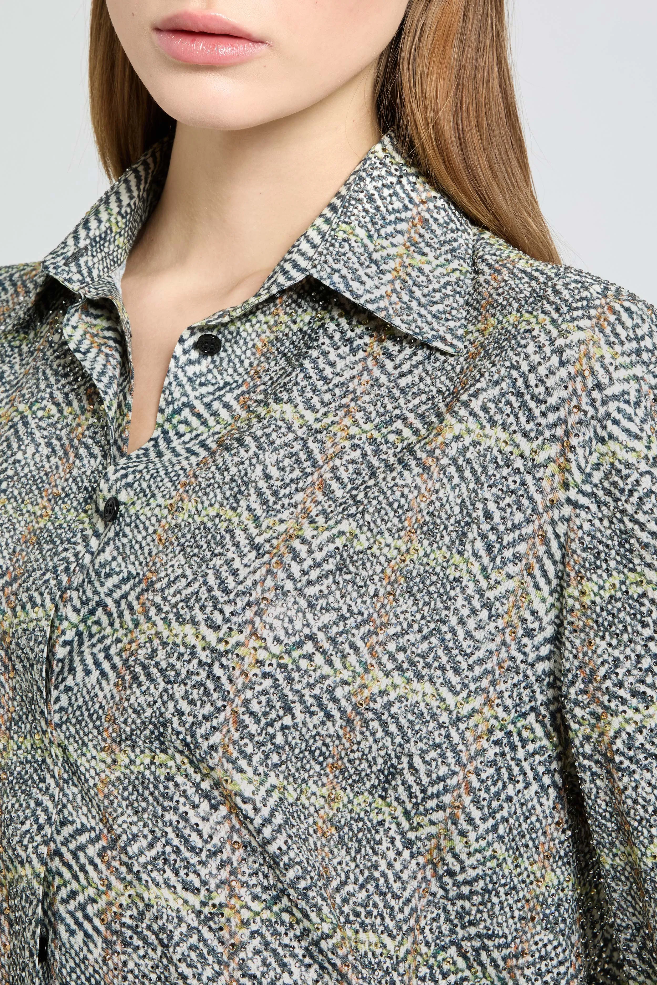 Viscose marocain shirt with resca print and tone-on-tone crystals sold by Ermanno Scervino product image thumbnail 4