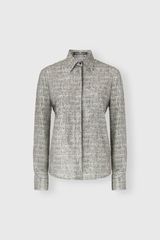 Viscose marocain shirt with resca print and tone-on-tone crystals made by Ermanno Scervino