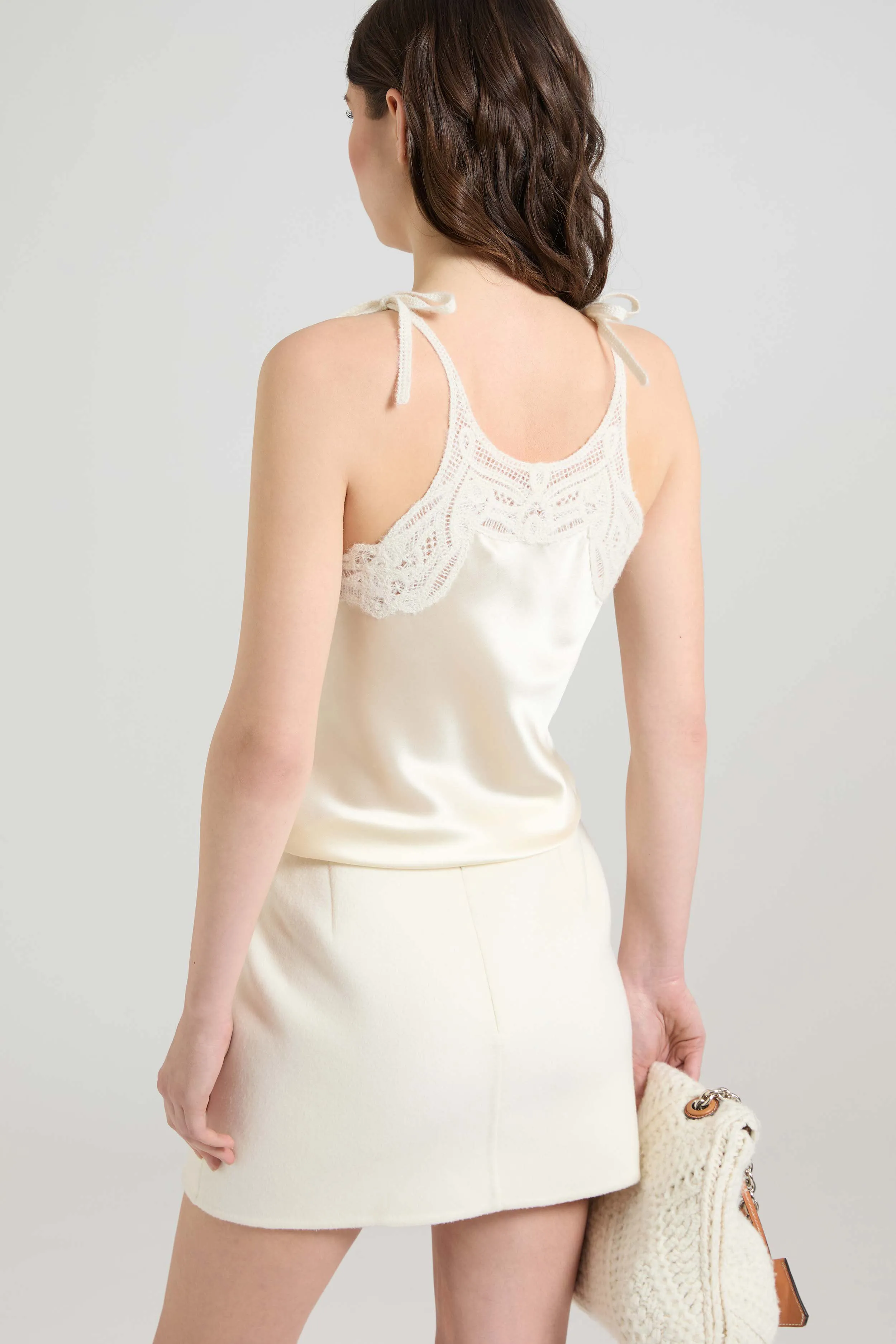 Lingerie-inspired pure silk satin top with rebrodé lace sold by Ermanno Scervino product image thumbnail 4