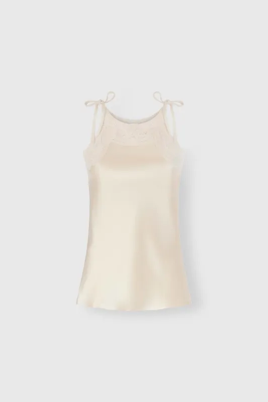 Lingerie-inspired pure silk satin top with rebrodé lace made by Ermanno Scervino