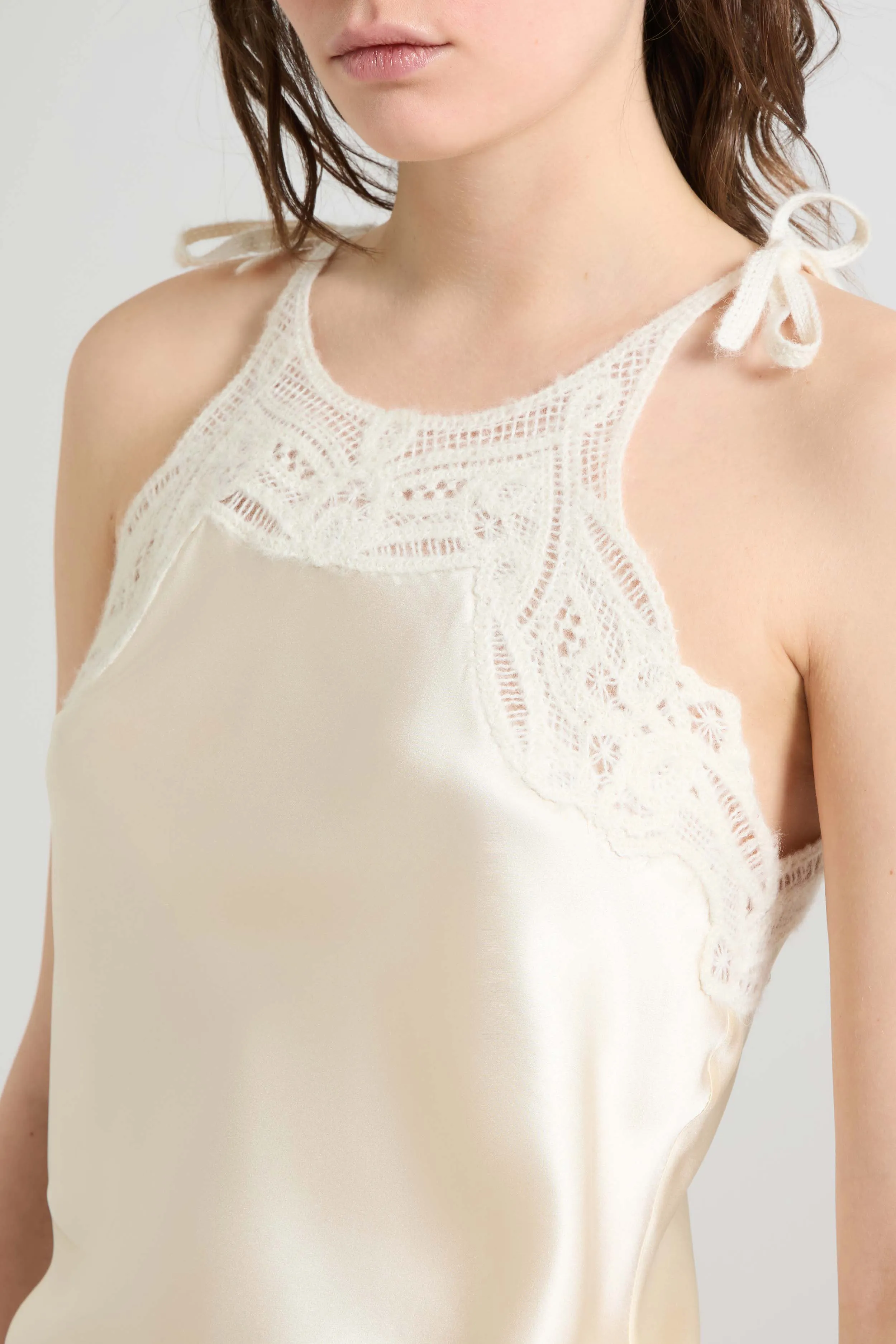 Lingerie-inspired pure silk satin top with rebrodé lace sold by Ermanno Scervino product image thumbnail 5
