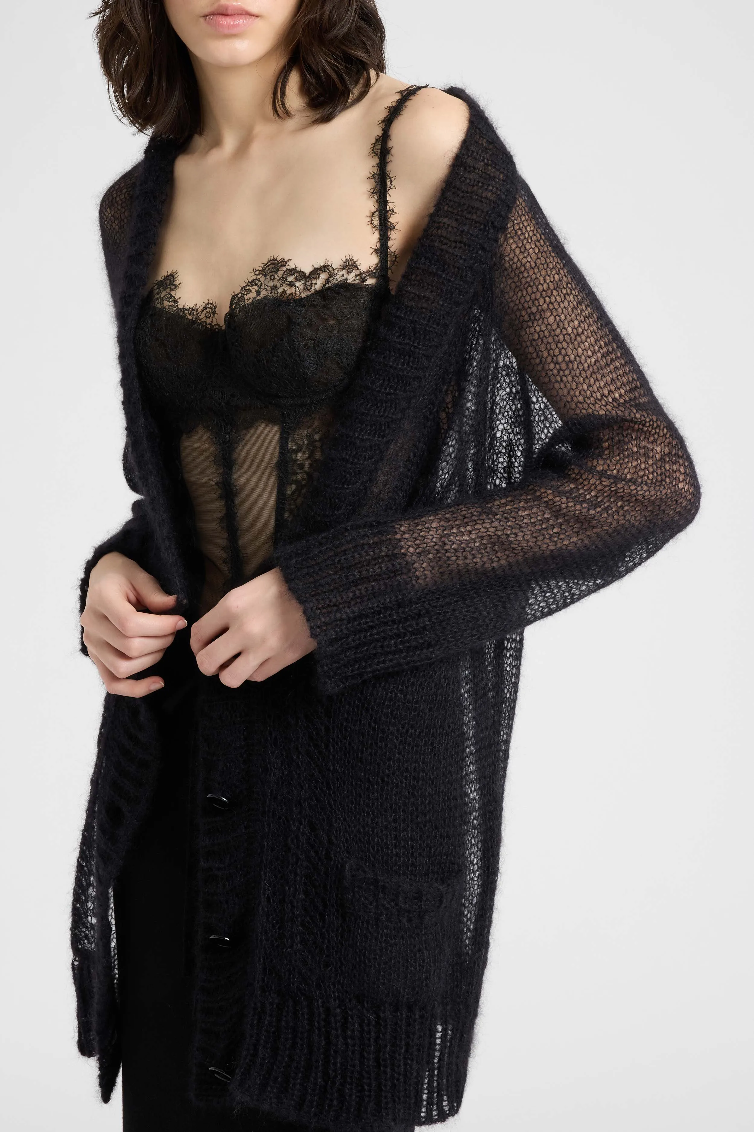 Mohair and Silk Blend Cardigan with Openwork Knit Detail sold by Ermanno Scervino product image thumbnail 5