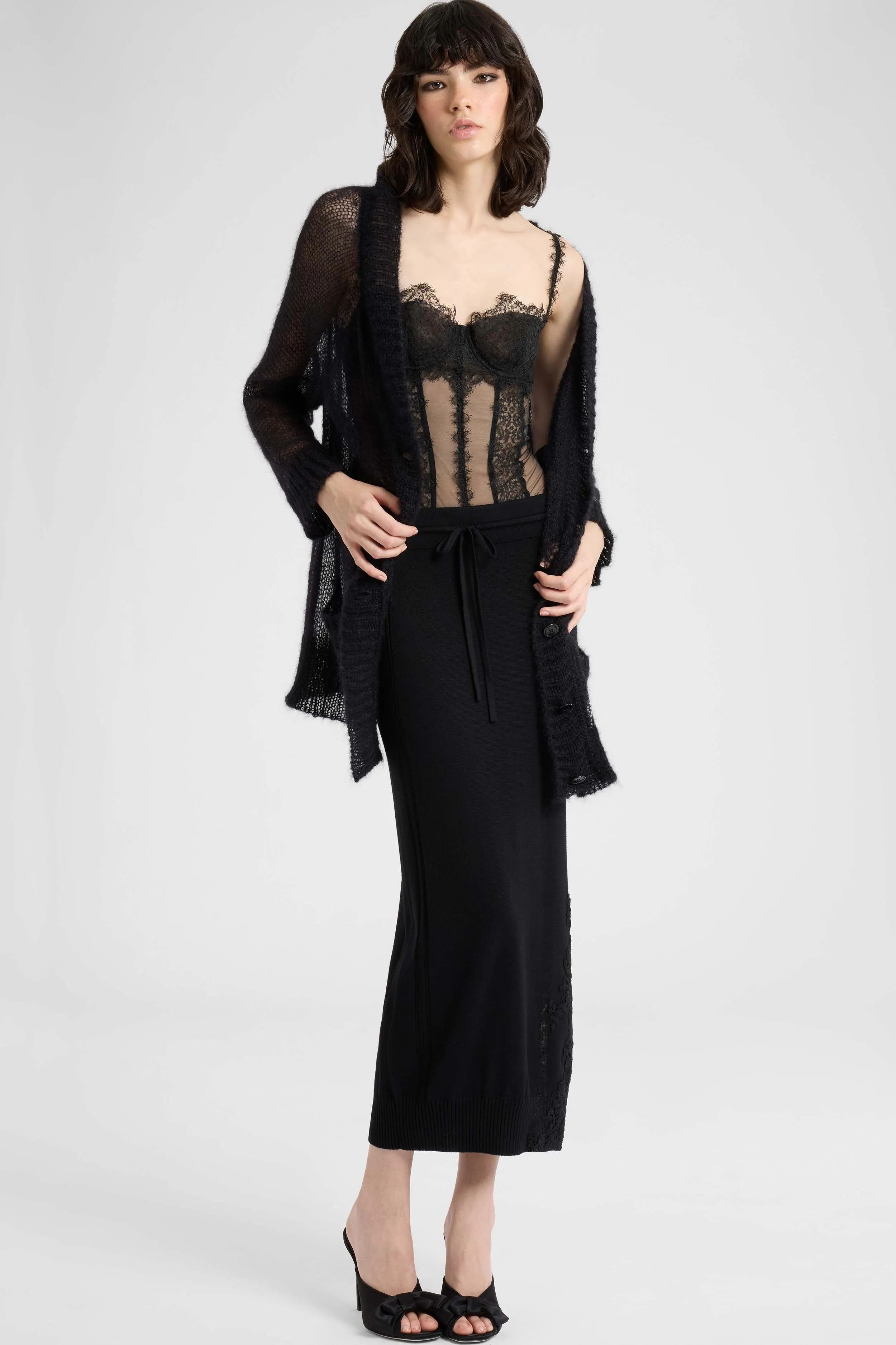 Mohair and Silk Blend Cardigan with Openwork Knit Detail sold by Ermanno Scervino product image thumbnail 3