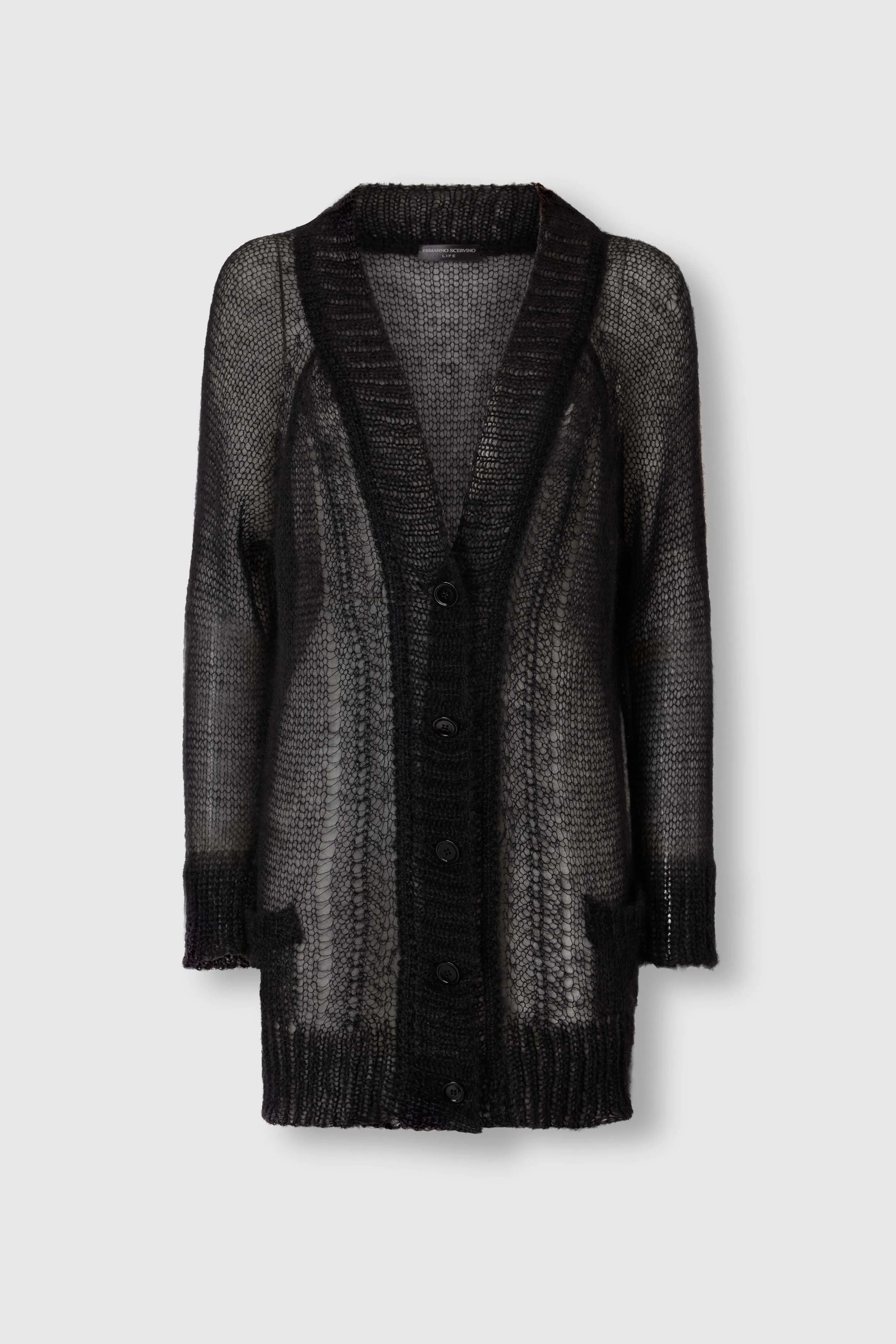 Mohair and Silk Blend Cardigan with Openwork Knit Detail sold by Ermanno Scervino