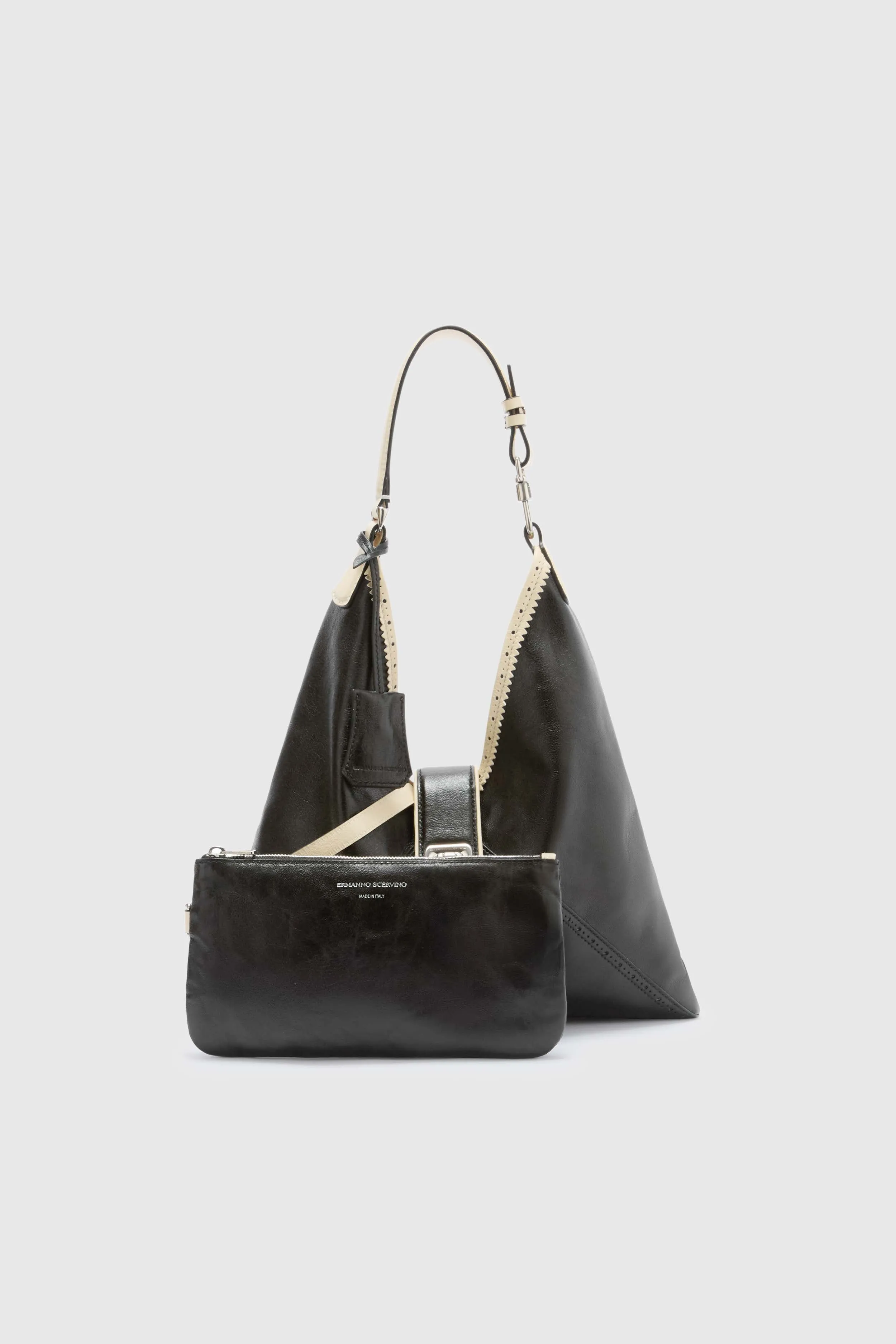 Clio – Medium Hobo Bag in Bicolour Vintage Sheepskin Leather (Black) sold by Ermanno Scervino product image thumbnail 4