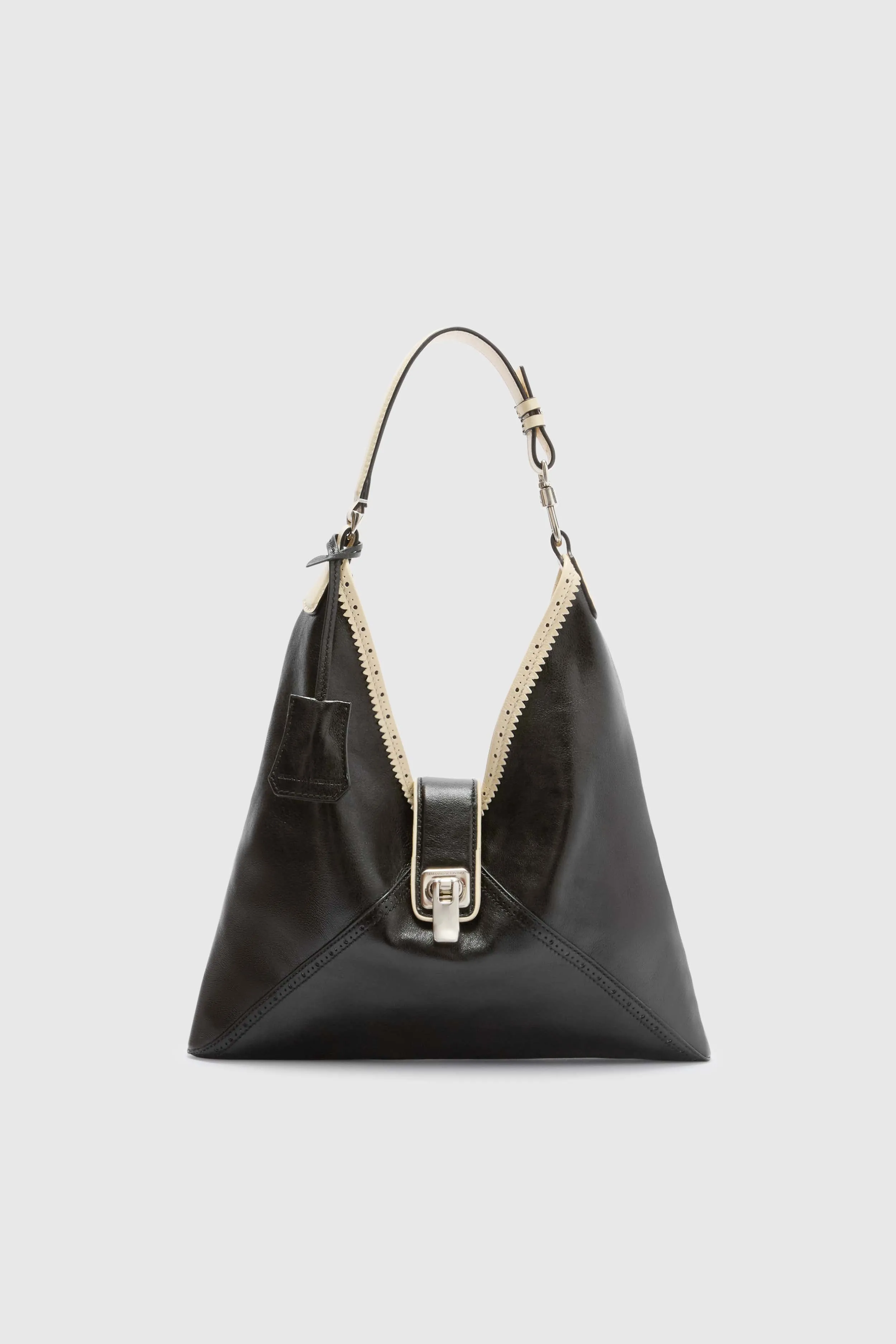 Clio – Medium Hobo Bag in Bicolour Vintage Sheepskin Leather (Black) sold by Ermanno Scervino
