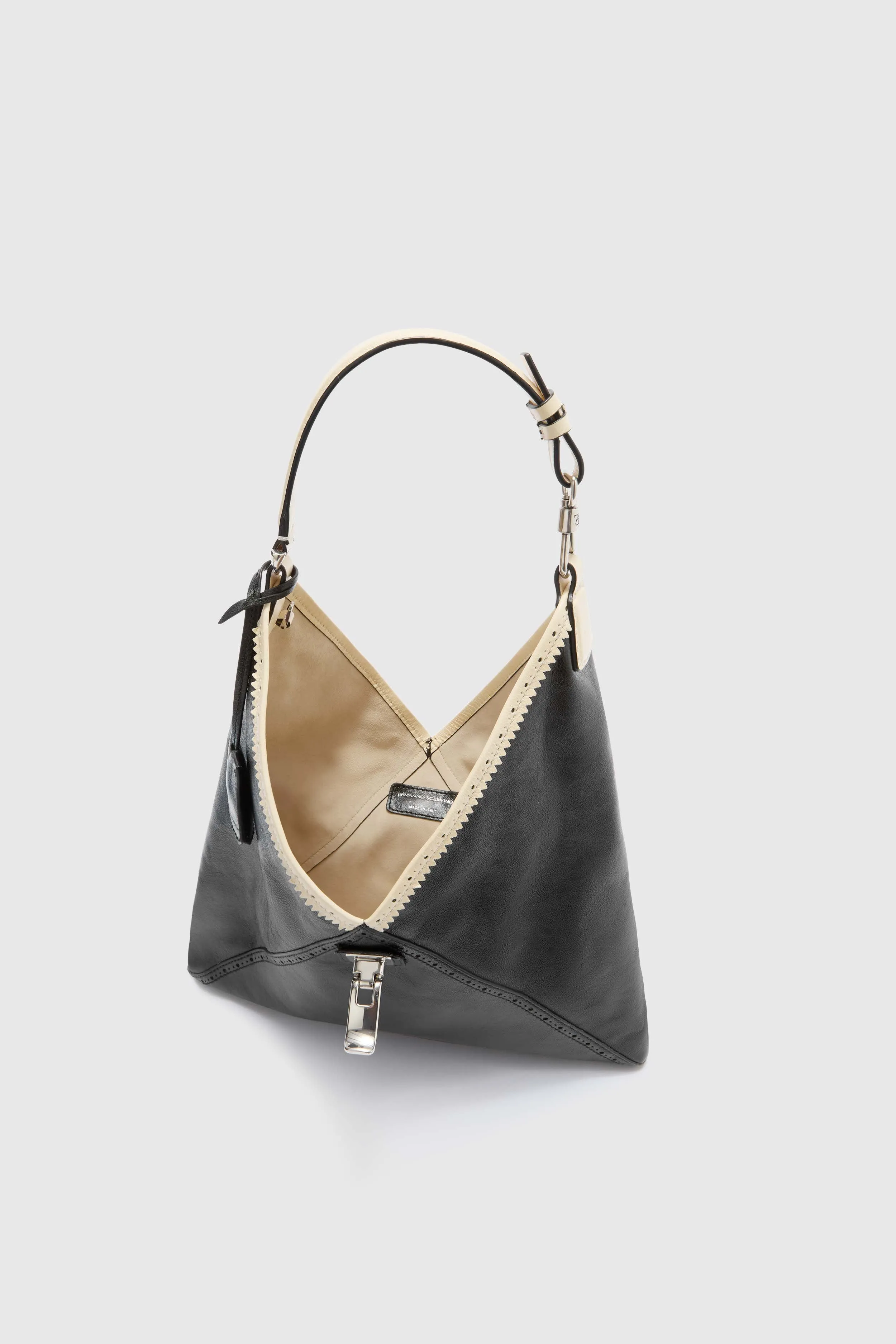 Clio – Medium Hobo Bag in Bicolour Vintage Sheepskin Leather (Black) sold by Ermanno Scervino product image thumbnail 5