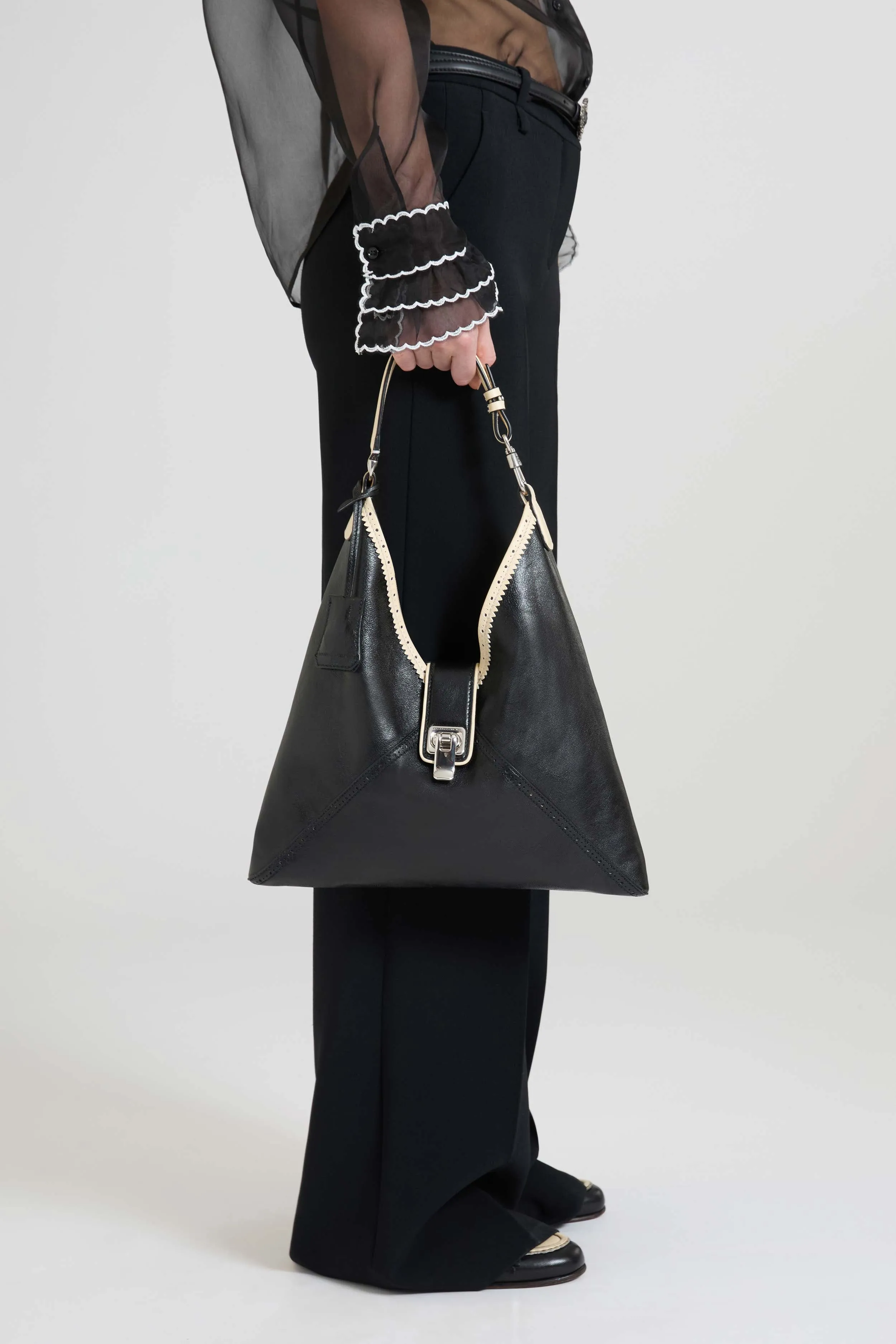 Clio – Medium Hobo Bag in Bicolour Vintage Sheepskin Leather (Black) sold by Ermanno Scervino product image thumbnail 2