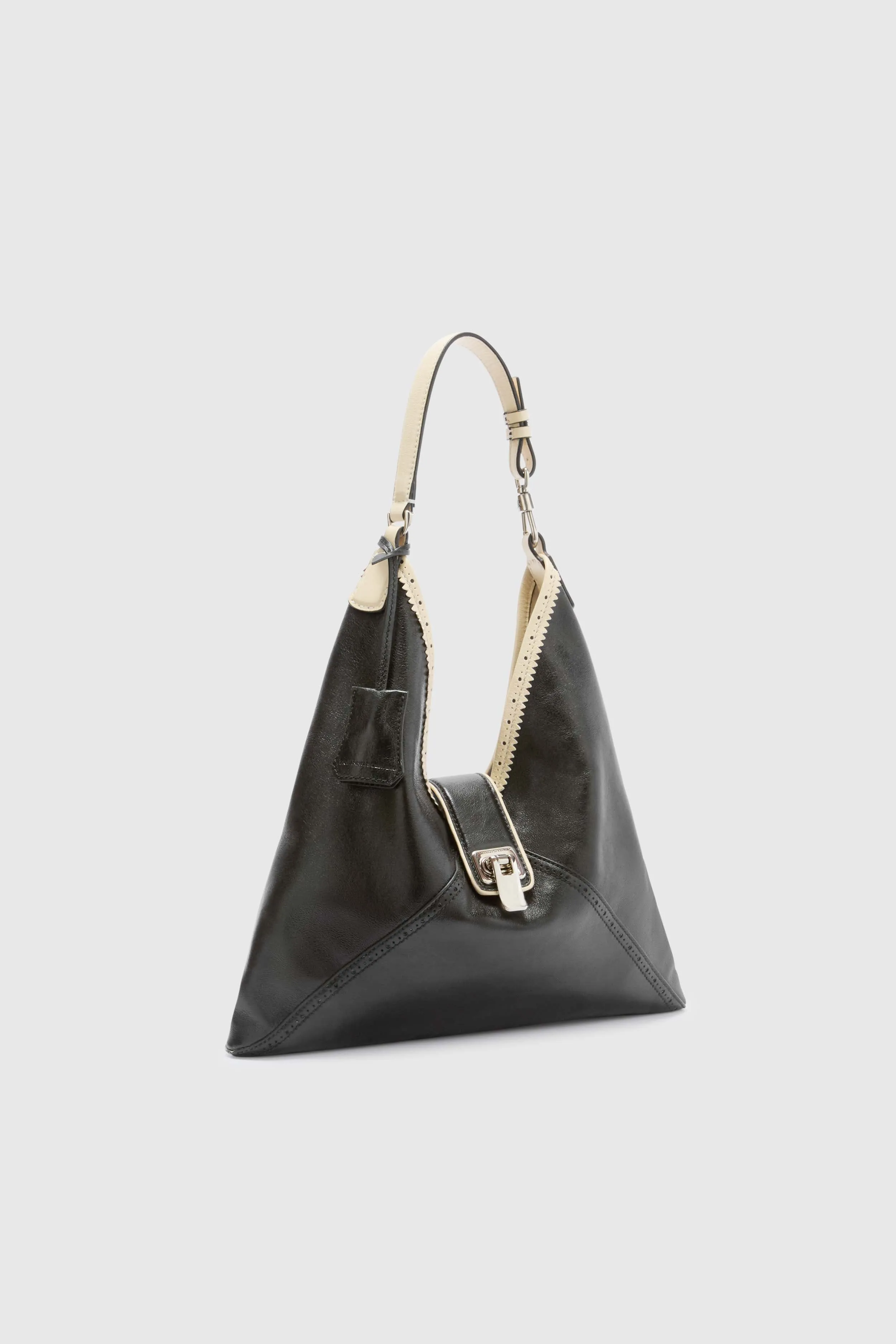 Clio – Medium Hobo Bag in Bicolour Vintage Sheepskin Leather (Black) sold by Ermanno Scervino product image thumbnail 3