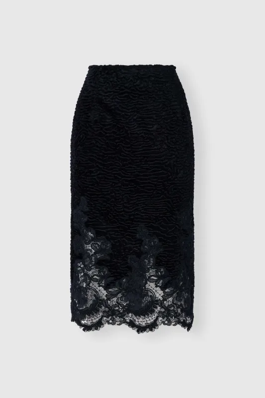 Astrakhan-effect velvet midi pencil skirt with embroidered tulle details made by Ermanno Scervino