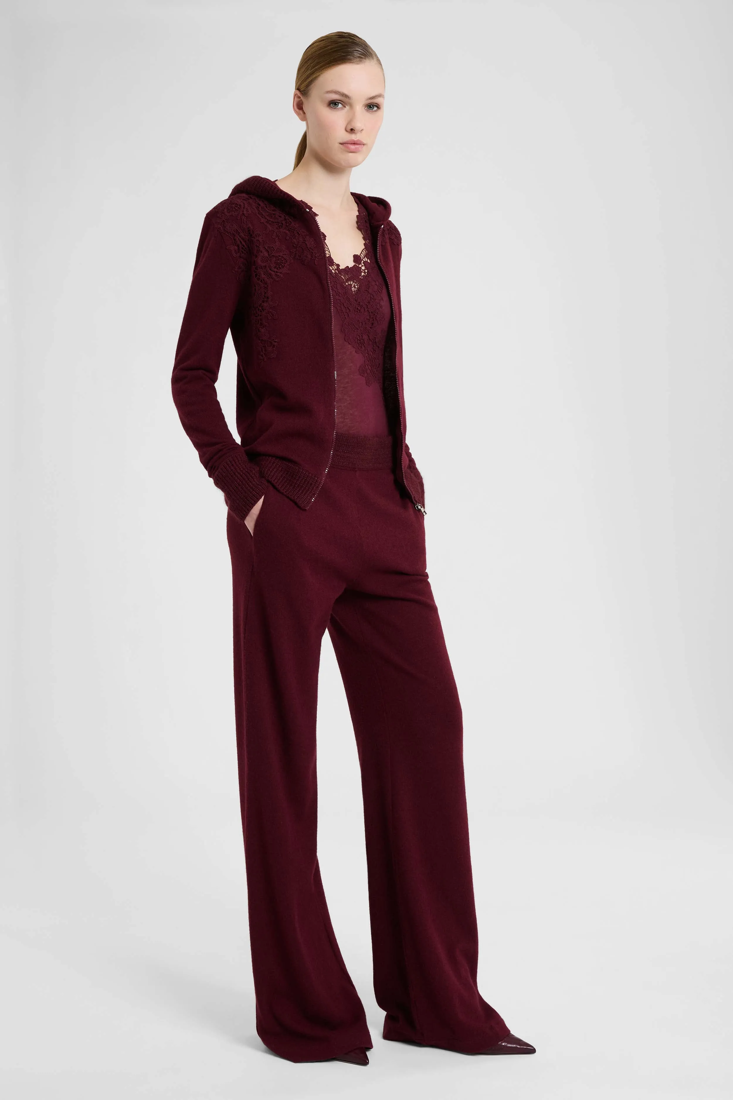 Wool, Viscose and Cashmere Blend Hooded Sweatshirt with Macramé Lace sold by Ermanno Scervino product image thumbnail 2