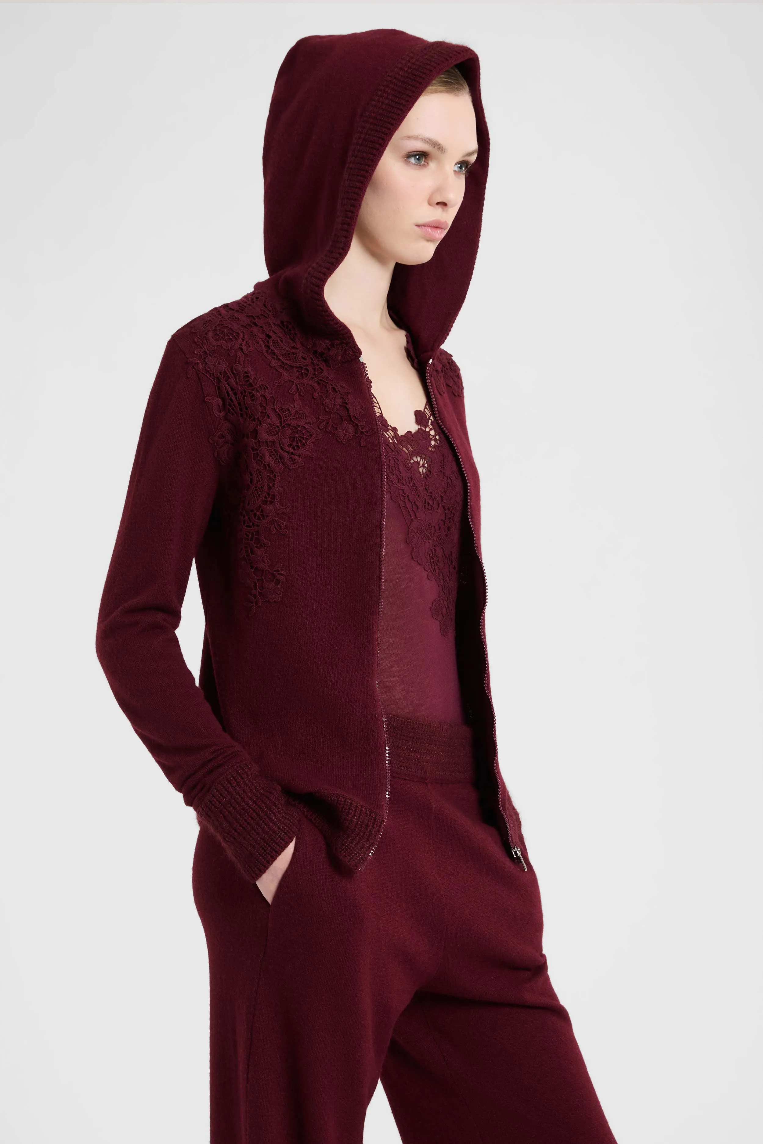 Wool, Viscose and Cashmere Blend Hooded Sweatshirt with Macramé Lace sold by Ermanno Scervino product image thumbnail 3
