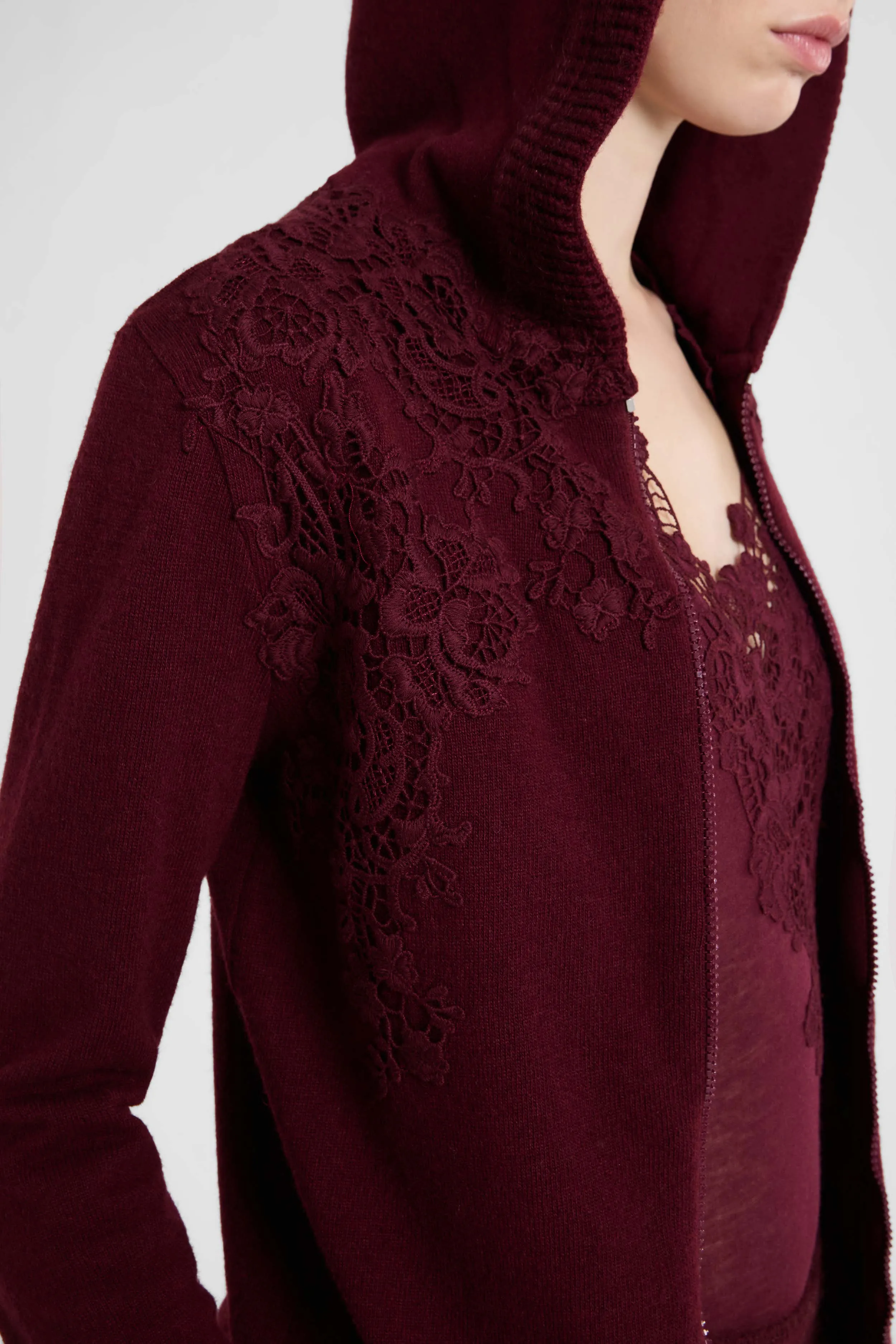 Wool, Viscose and Cashmere Blend Hooded Sweatshirt with Macramé Lace sold by Ermanno Scervino product image thumbnail 4