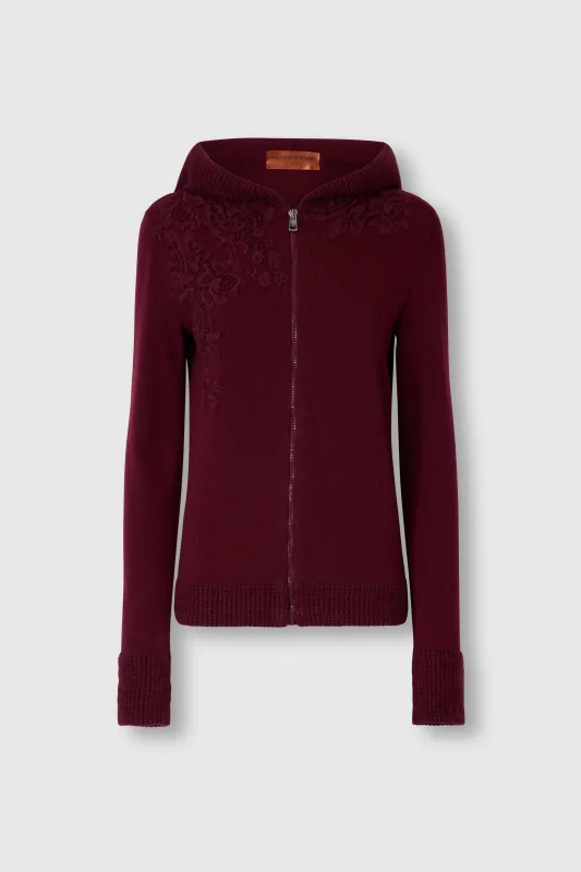 Wool, Viscose and Cashmere Blend Hooded Sweatshirt with Macramé Lace made by Ermanno Scervino