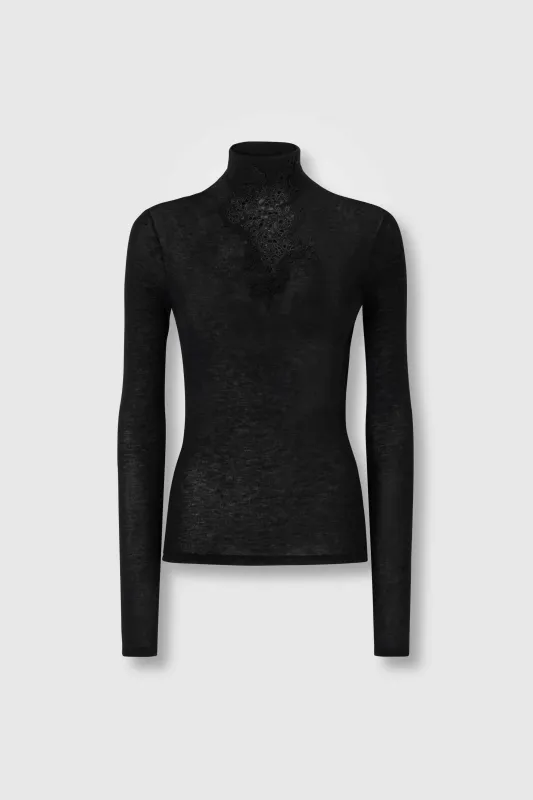 Cashmere Blend Jersey Turtleneck with Lace Cutwork made by Ermanno Scervino